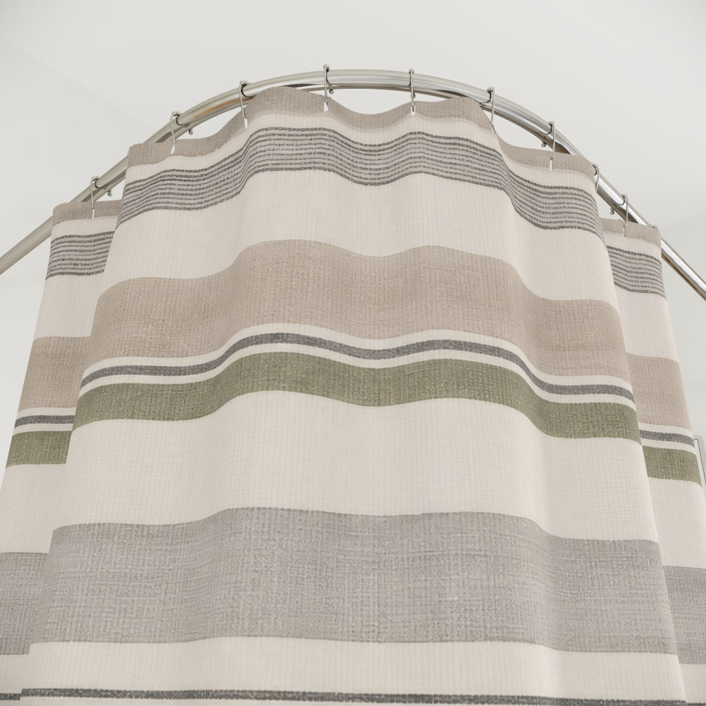 Gray Taupe Horizontal Stripe Shower Curtain