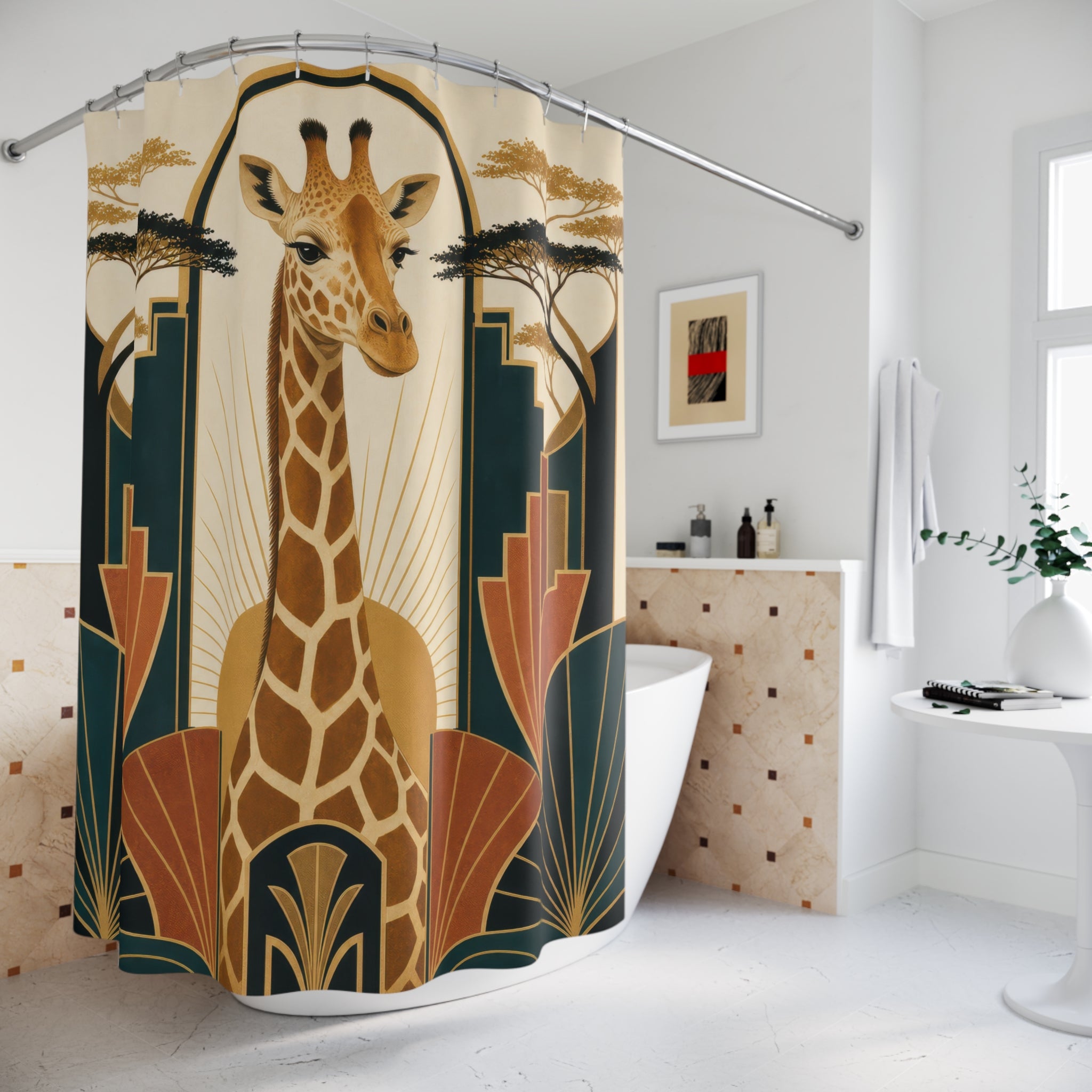 Art Deco Giraffe Shower Curtain