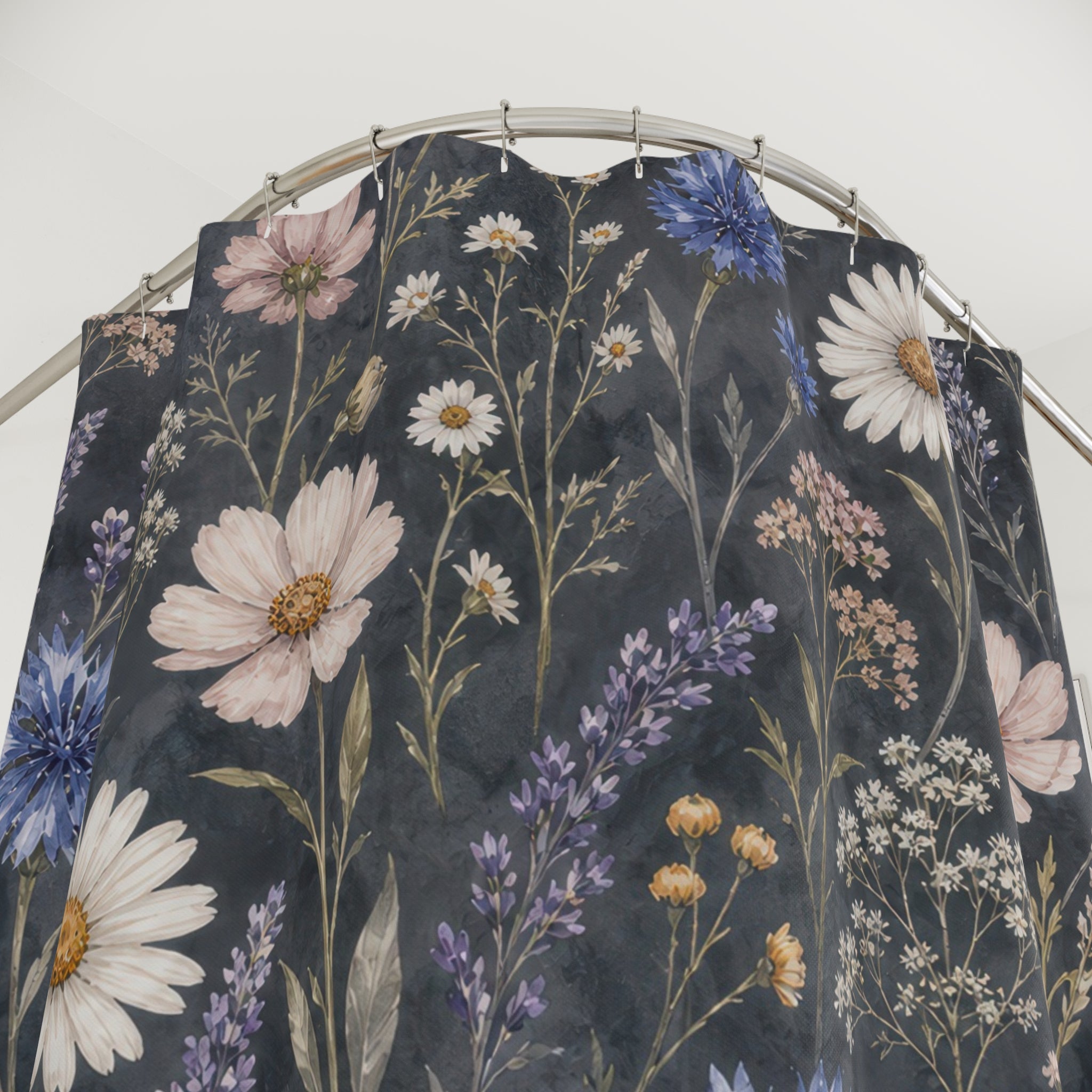 Blue Daisy Wildflower Watercolor Shower Curtain