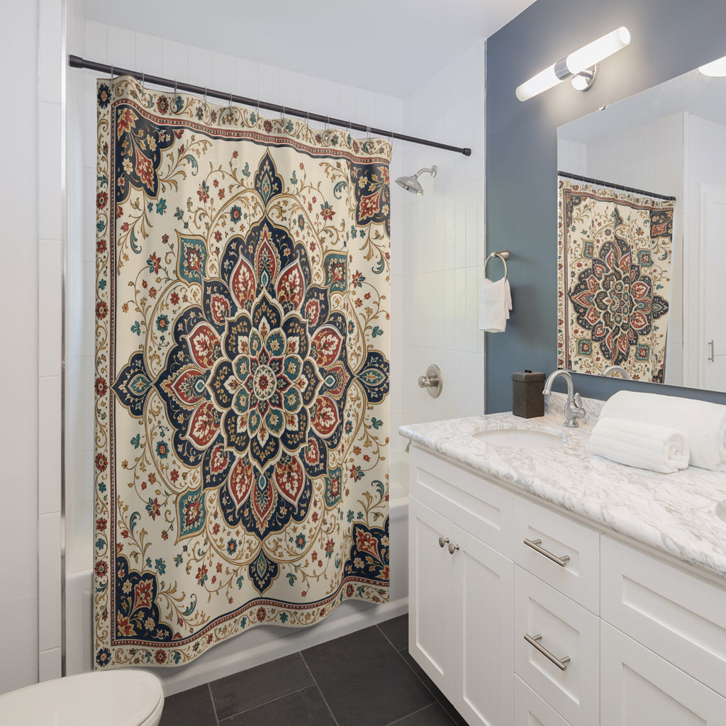 Navy Terracotta Mandala Medallion Shower Curtain