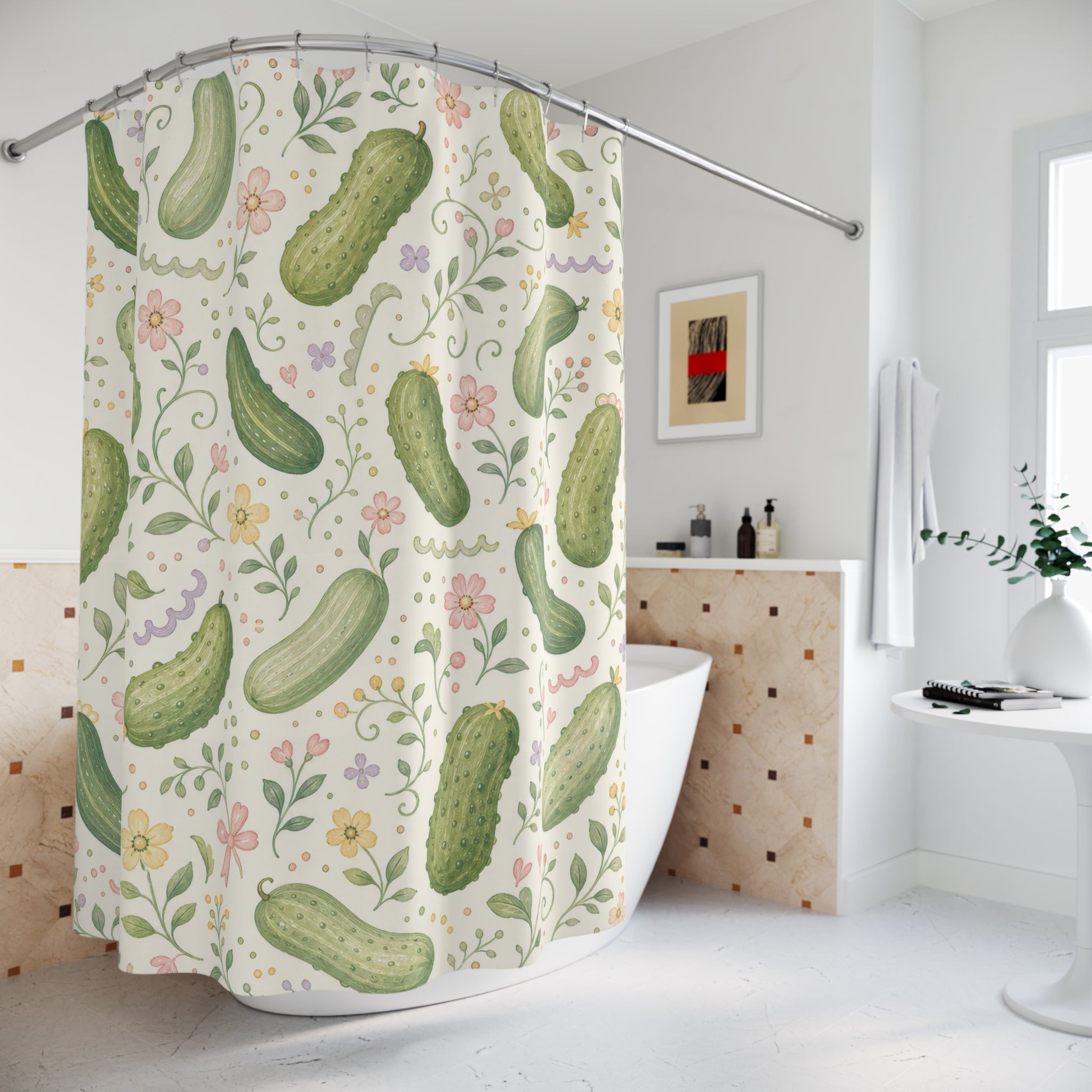 Cute Pickle Green Shower Curtain
