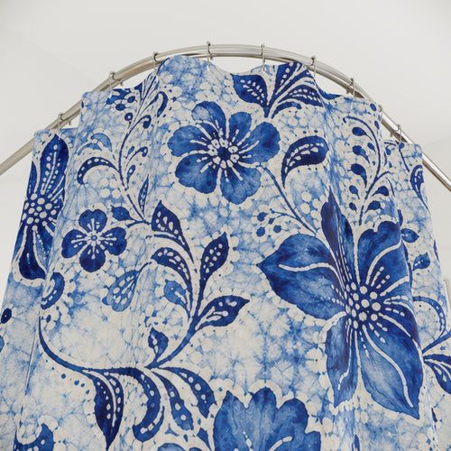 Blue Botanical Toile Shower Curtain
