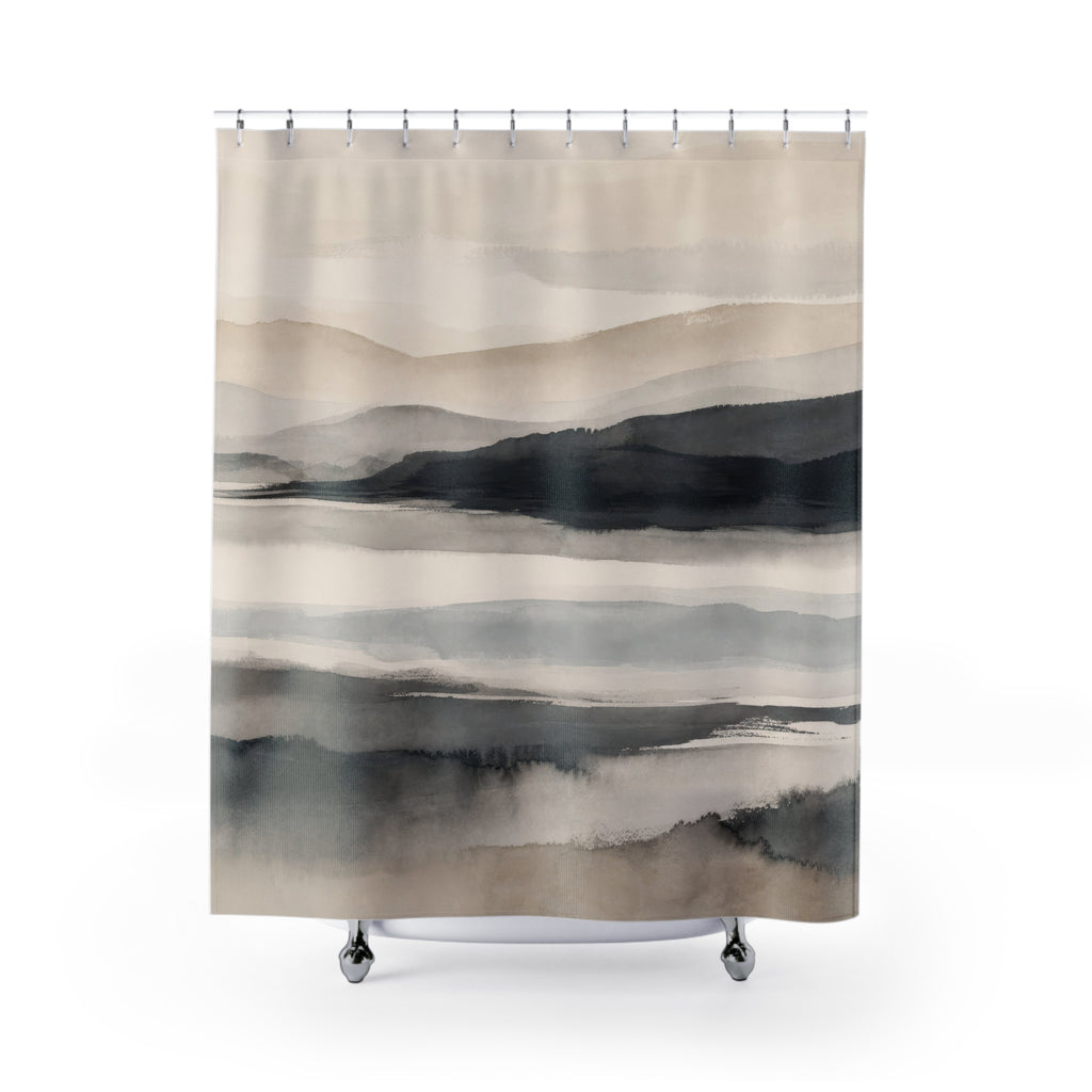Black Beige Watercolor Hills Shower Curtain