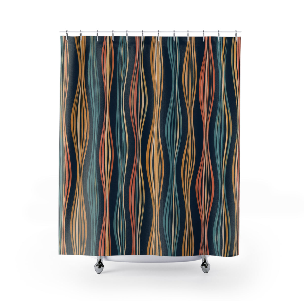 Navy Hand Drawn Line Vertical Stripes Shower Curtain