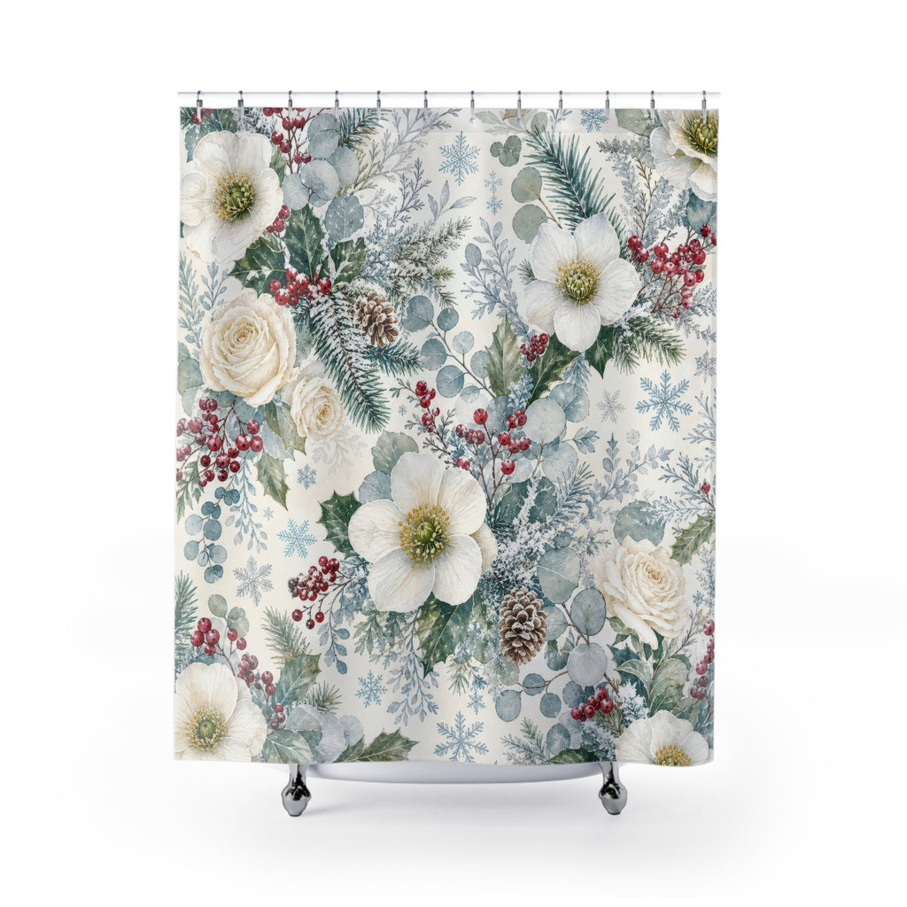 White Winter Flower Shower Curtain