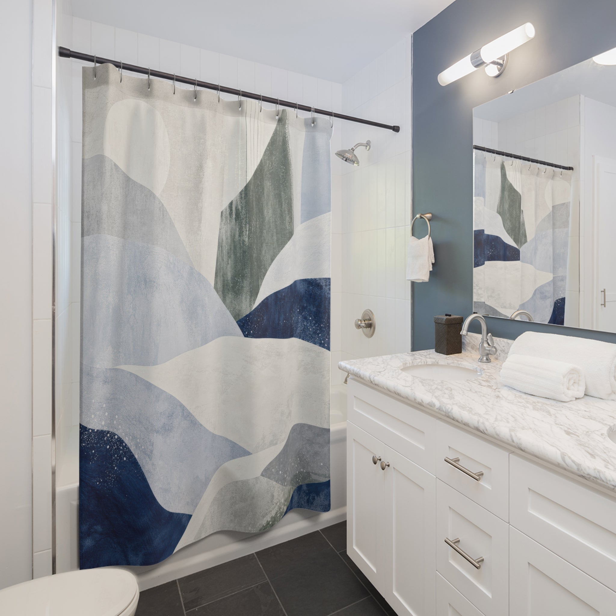 Blue Gray Modern Shower Curtain