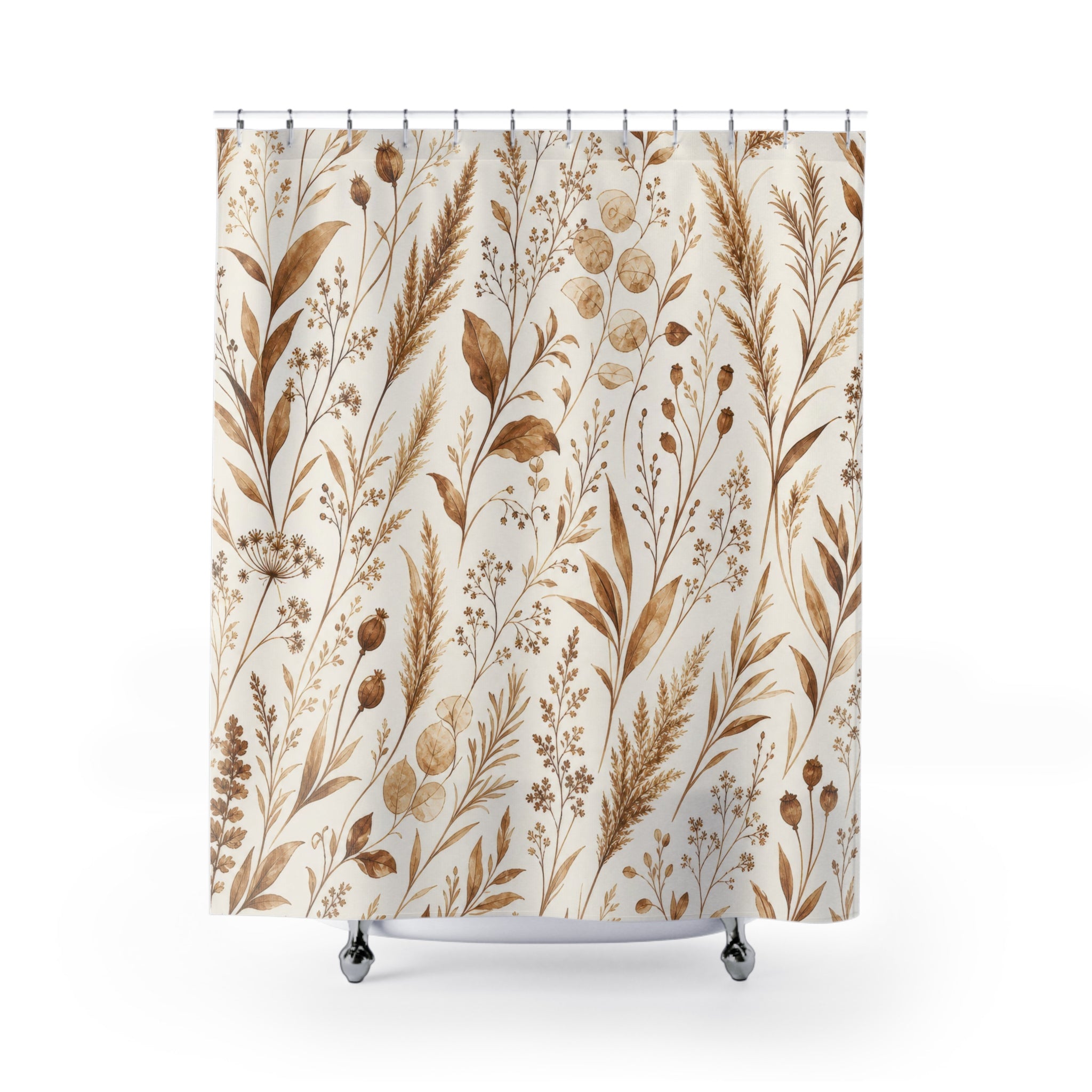 Tan Wildflower Botanical Shower Curtain