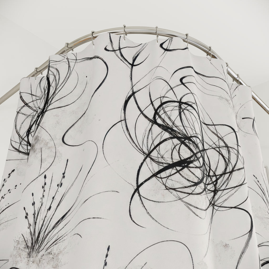 Black White Floral Shower Curtain