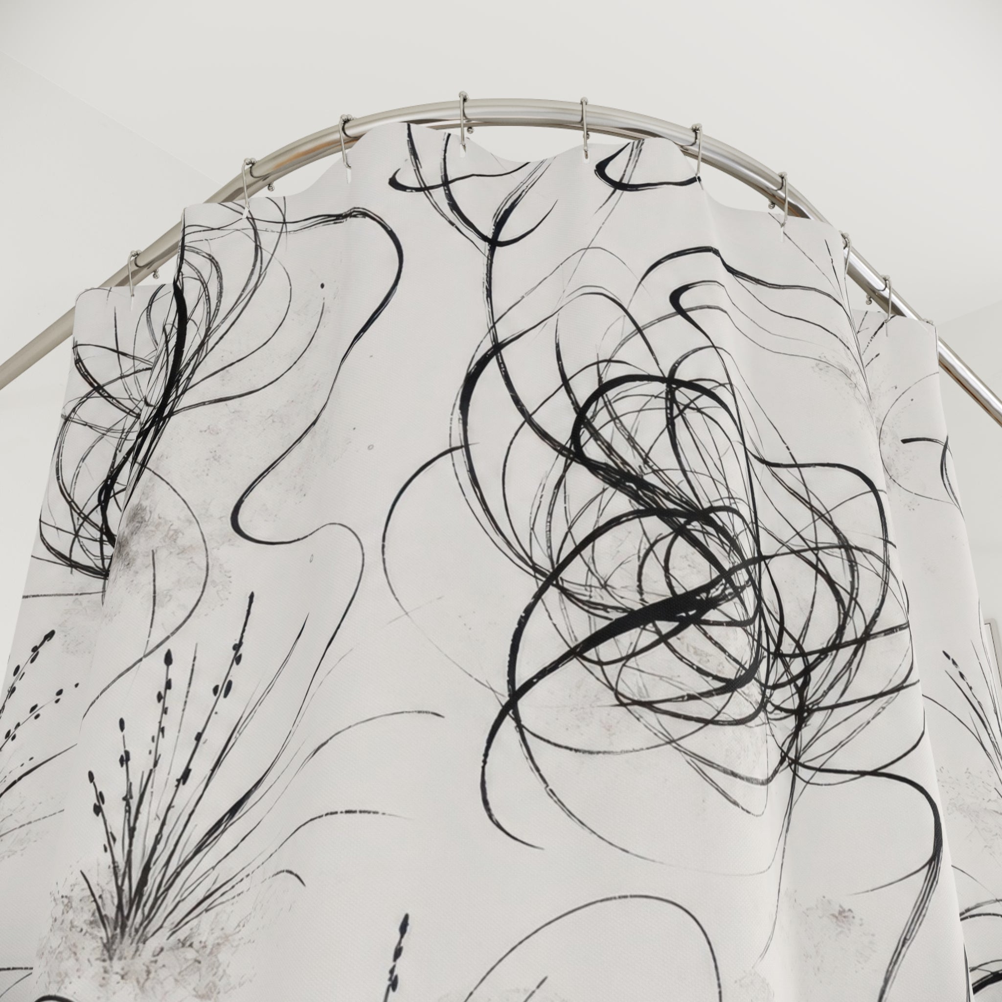 Black White Floral Shower Curtain