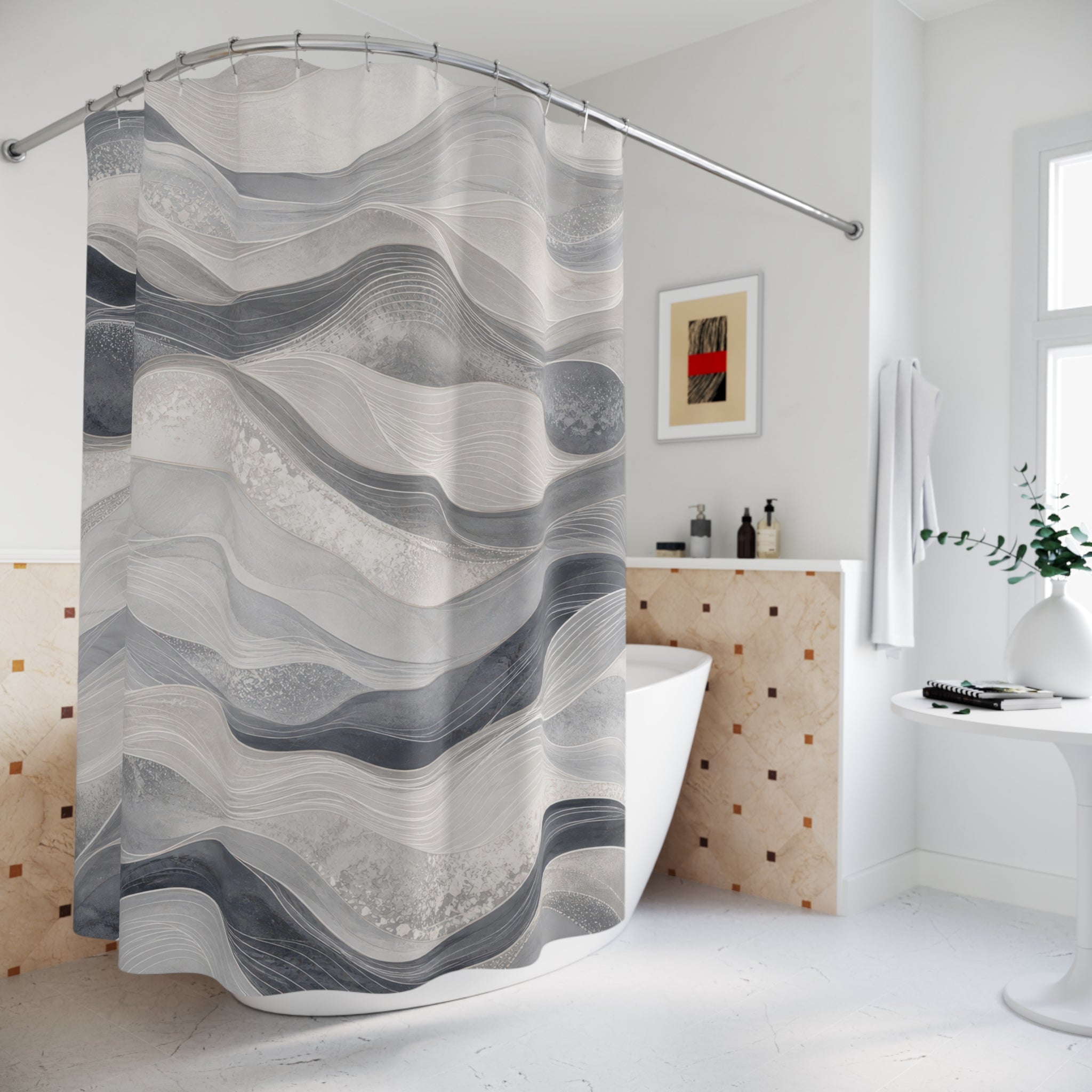 Gray White Wavy Stripe Shower Curtain