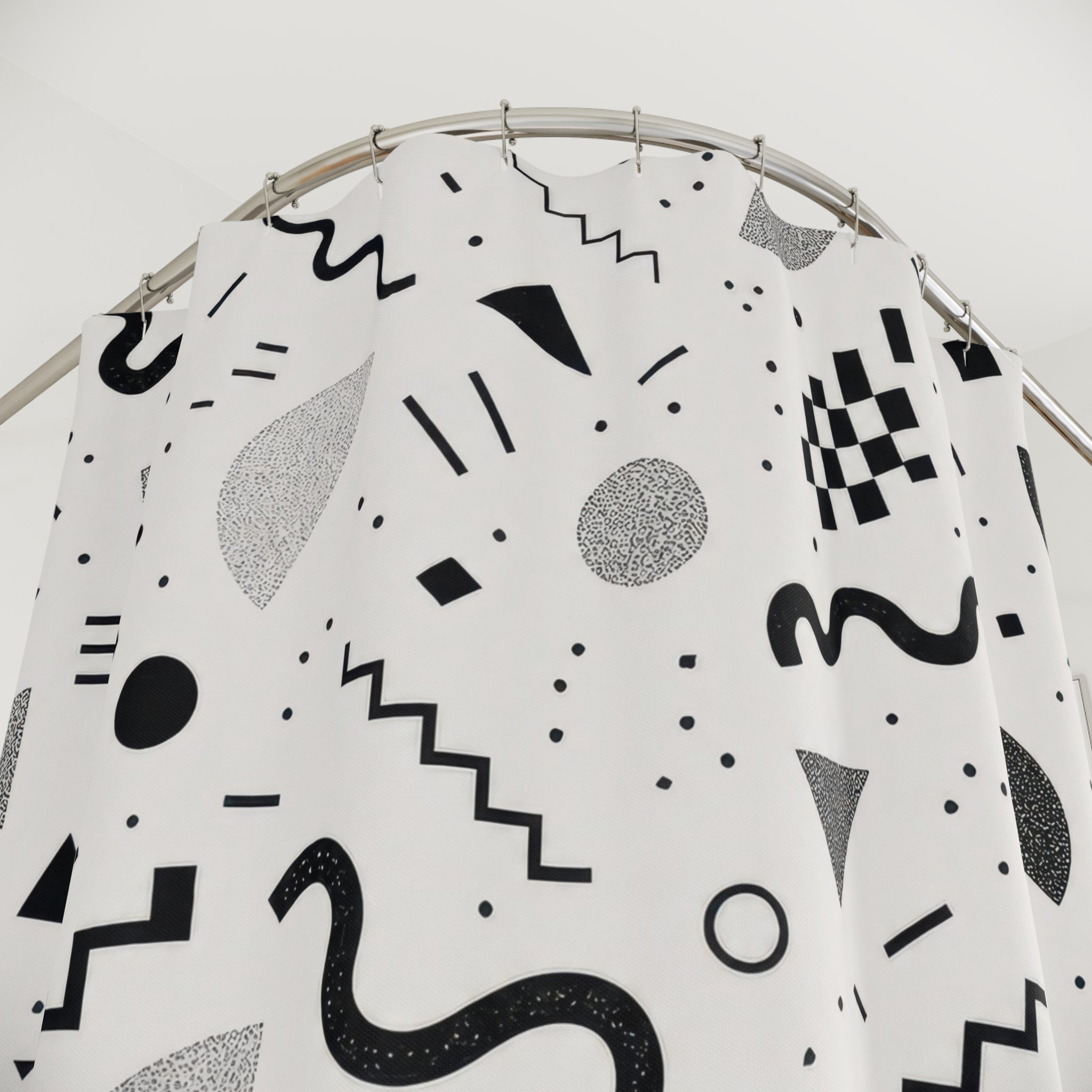 Black White Abstract Confetti Shower Curtain