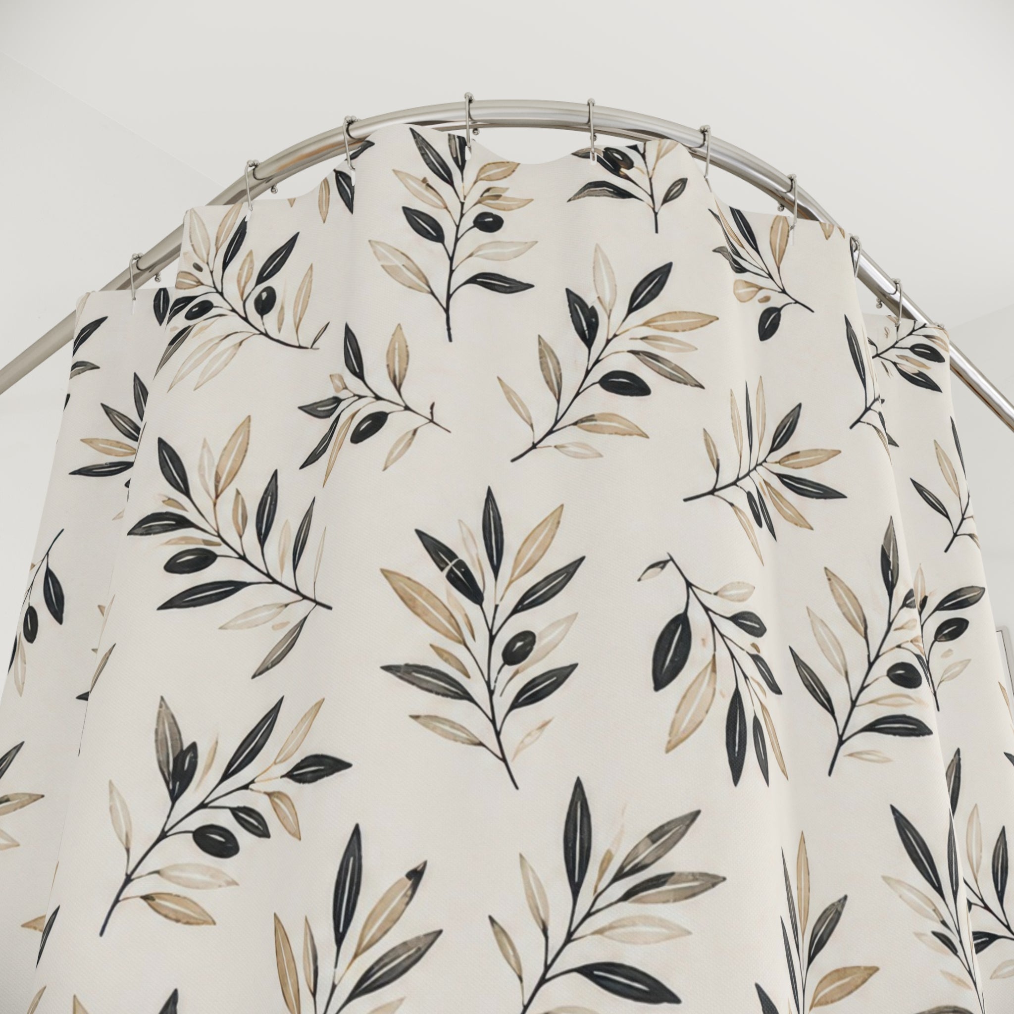 Black Beige Leaf Sprig Shower Curtain