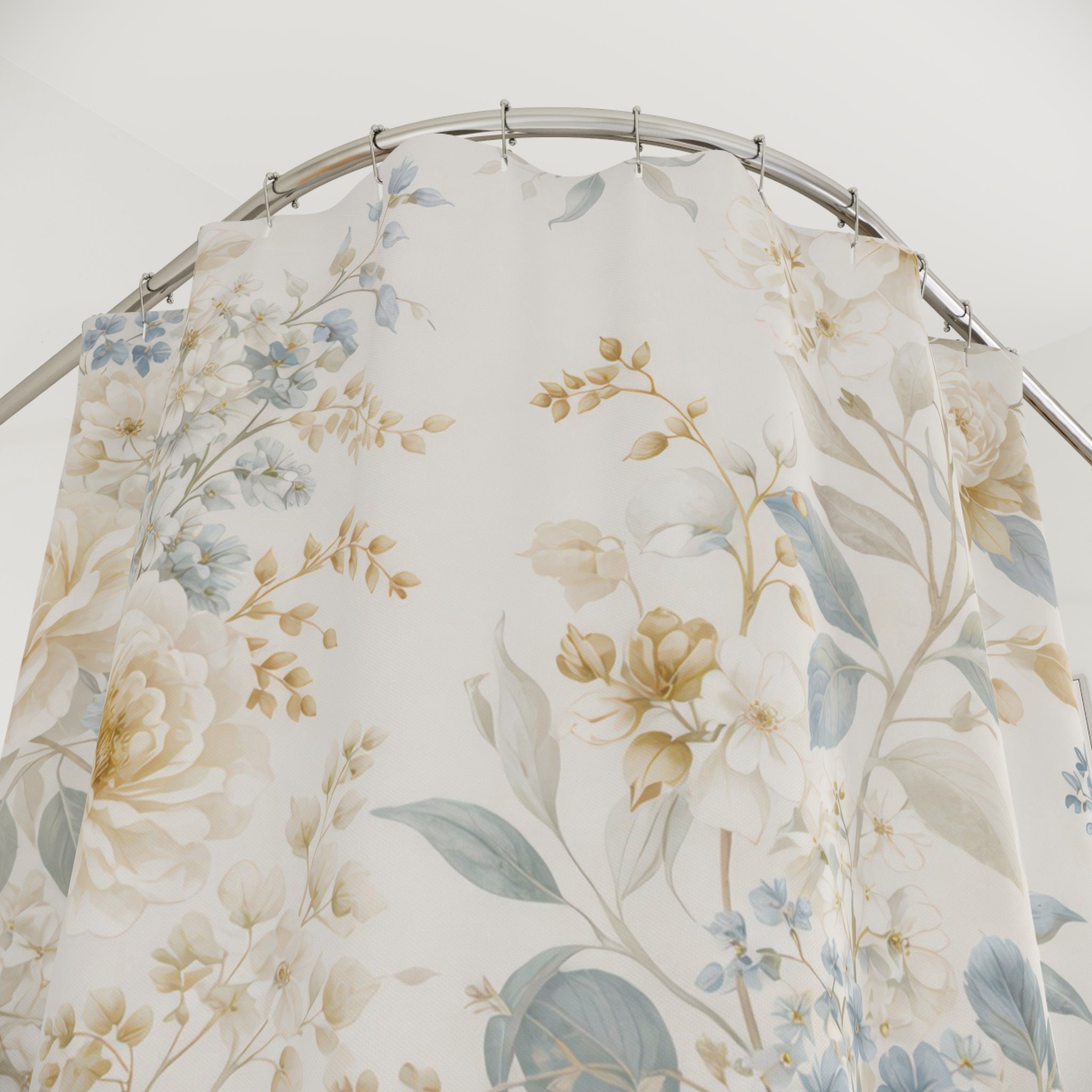 Vintage Floral Shower Curtain – Blue and Beige