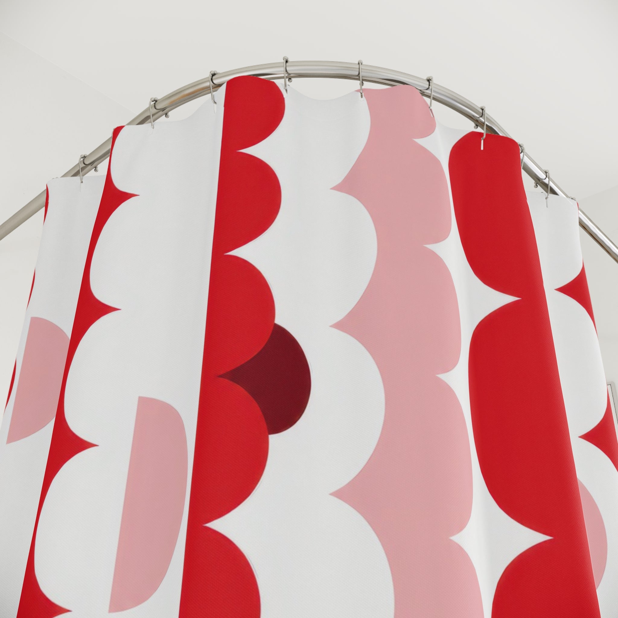 Red & White Ribbon Scalloped Shower Curtain