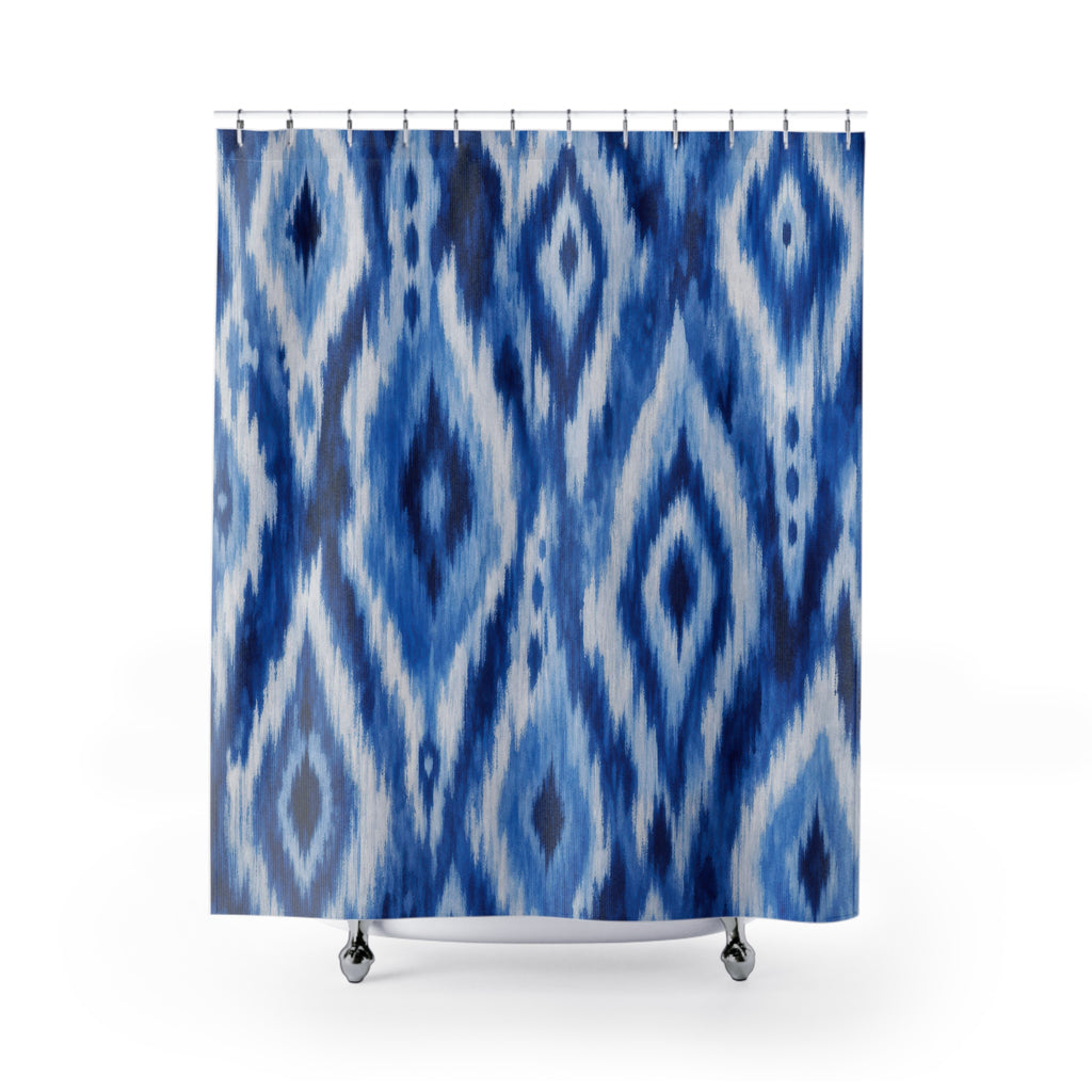 Blue Reverie Ikat Diamond Shower Curtain