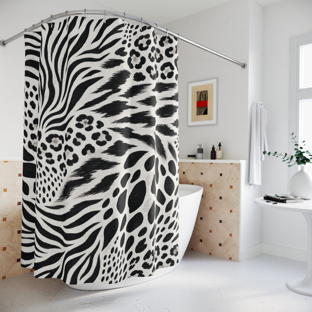 Black White Zebra Leopard Shower Curtain