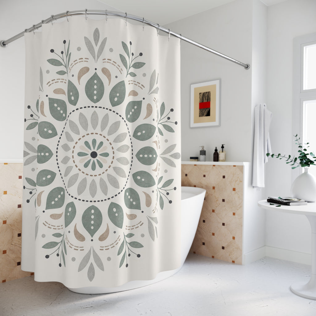 Sage Gray Botanical Medallion Shower Curtain