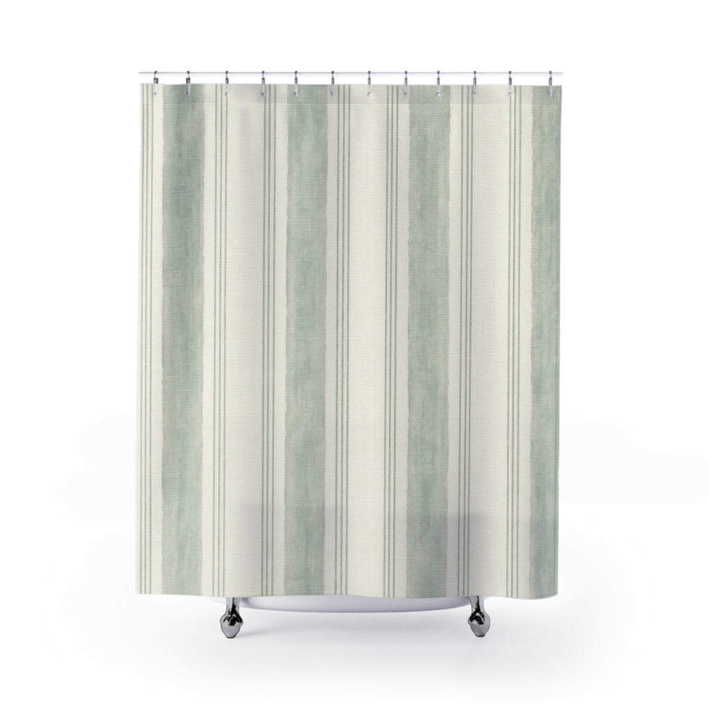 Celadon Green Stripe Shower Curtain