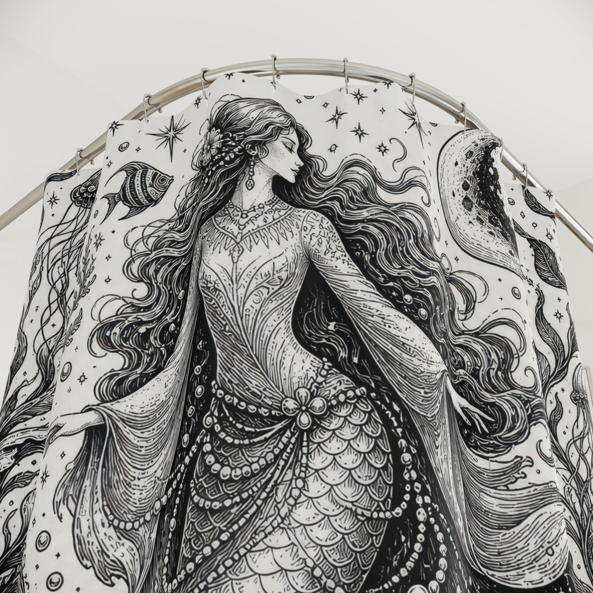 Mermaid Moon Shell Shower Curtain