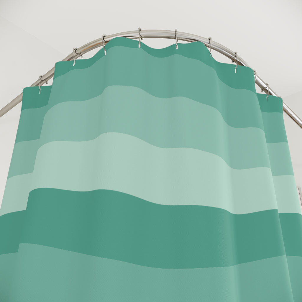 Green Seafoam Shower Curtain: Wavy Coastal Stripe