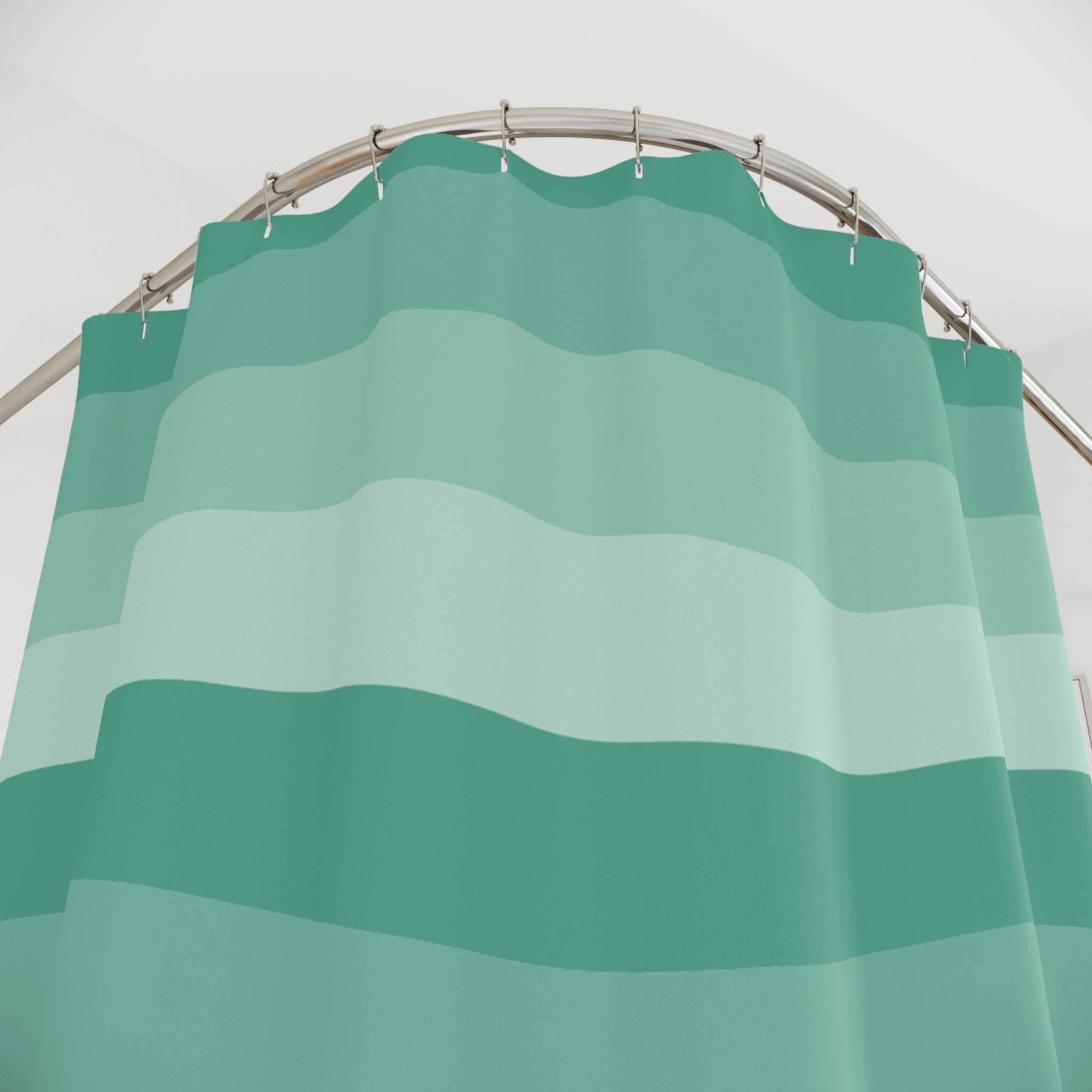 Green Seafoam Shower Curtain: Wavy Coastal Stripe