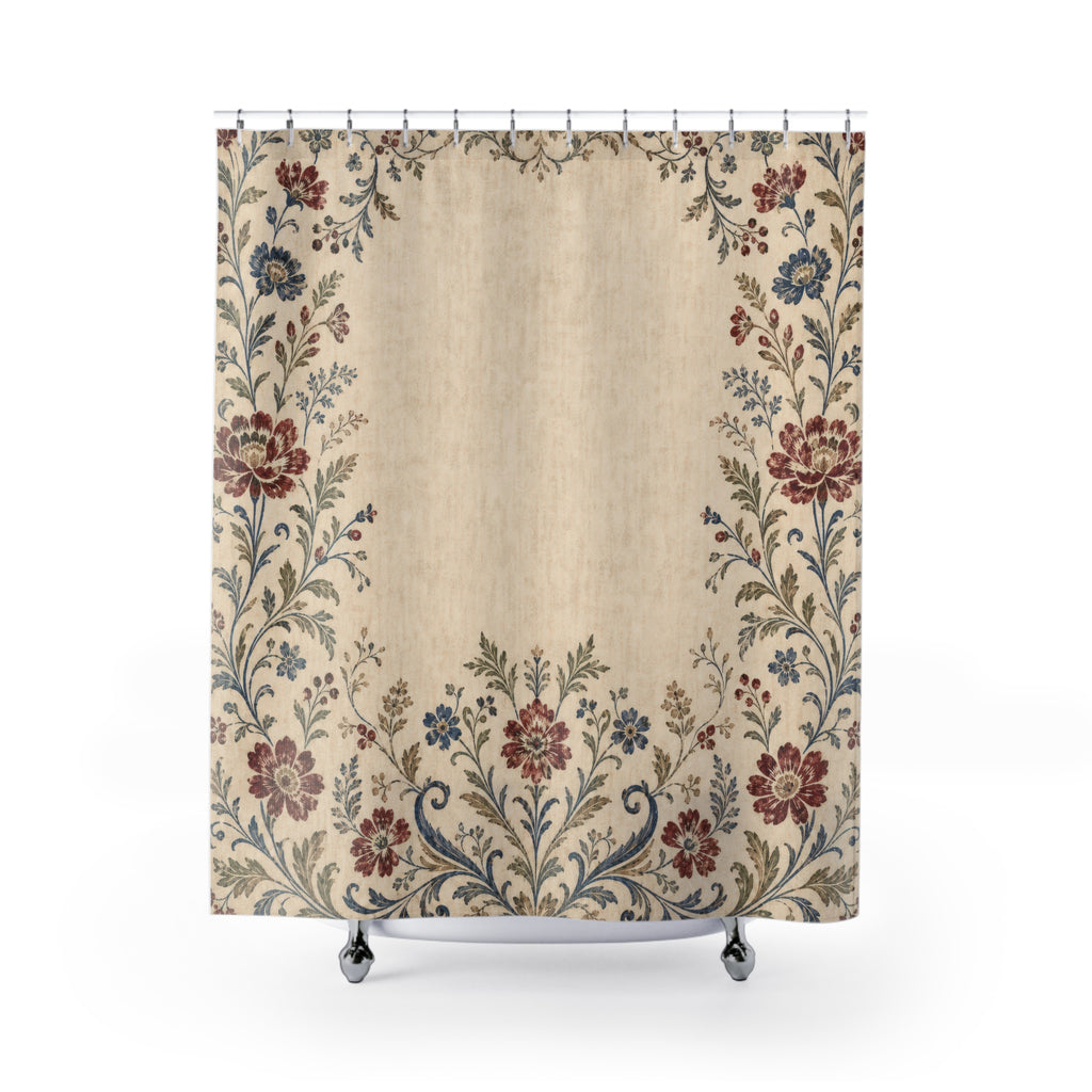 Farmhouse Border Vintage Floral Shower Curtain