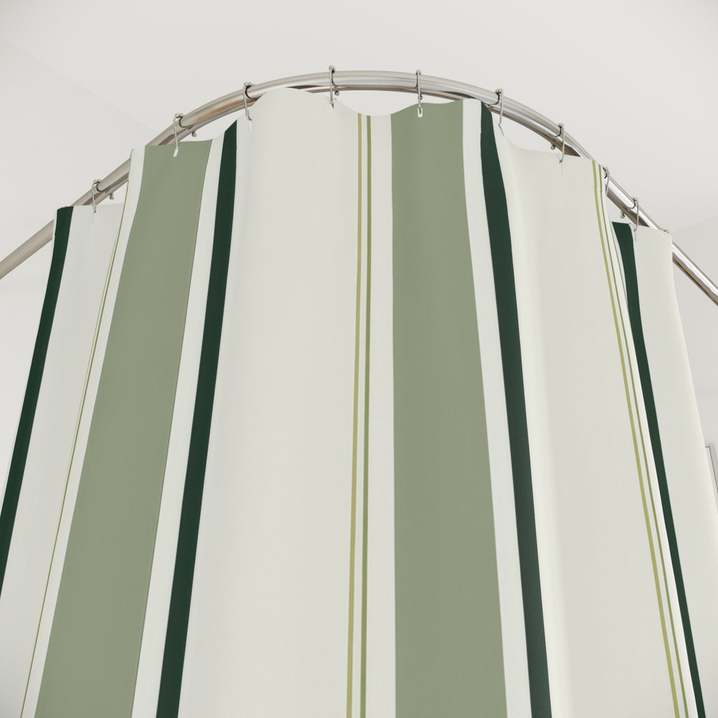 Forest Green Cream Pinstripe Shower Curtain