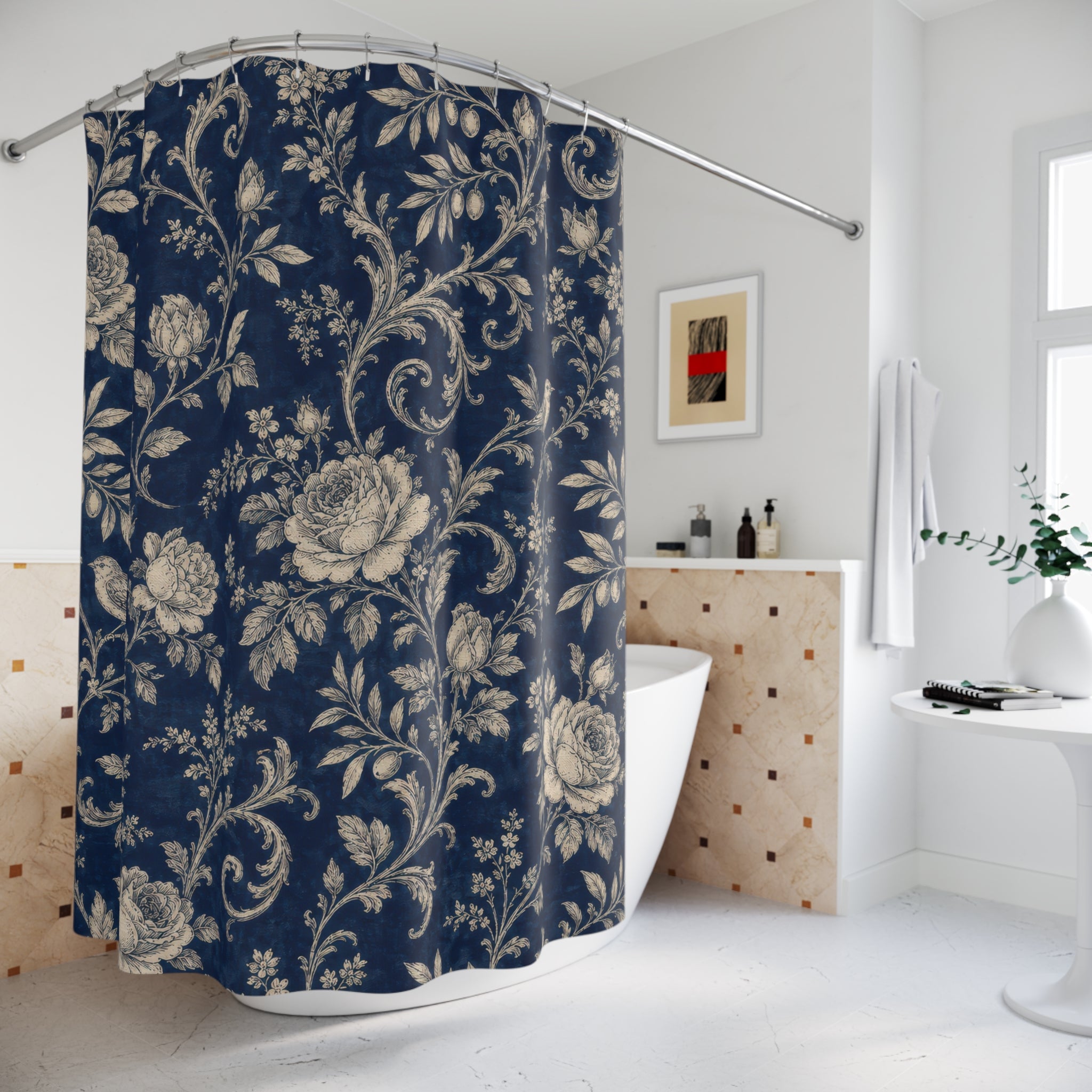 French Country Cream Scroll Shower Curtain