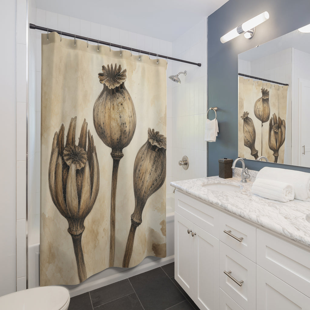 Neutral Seed Pod Botanical Shower Curtain
