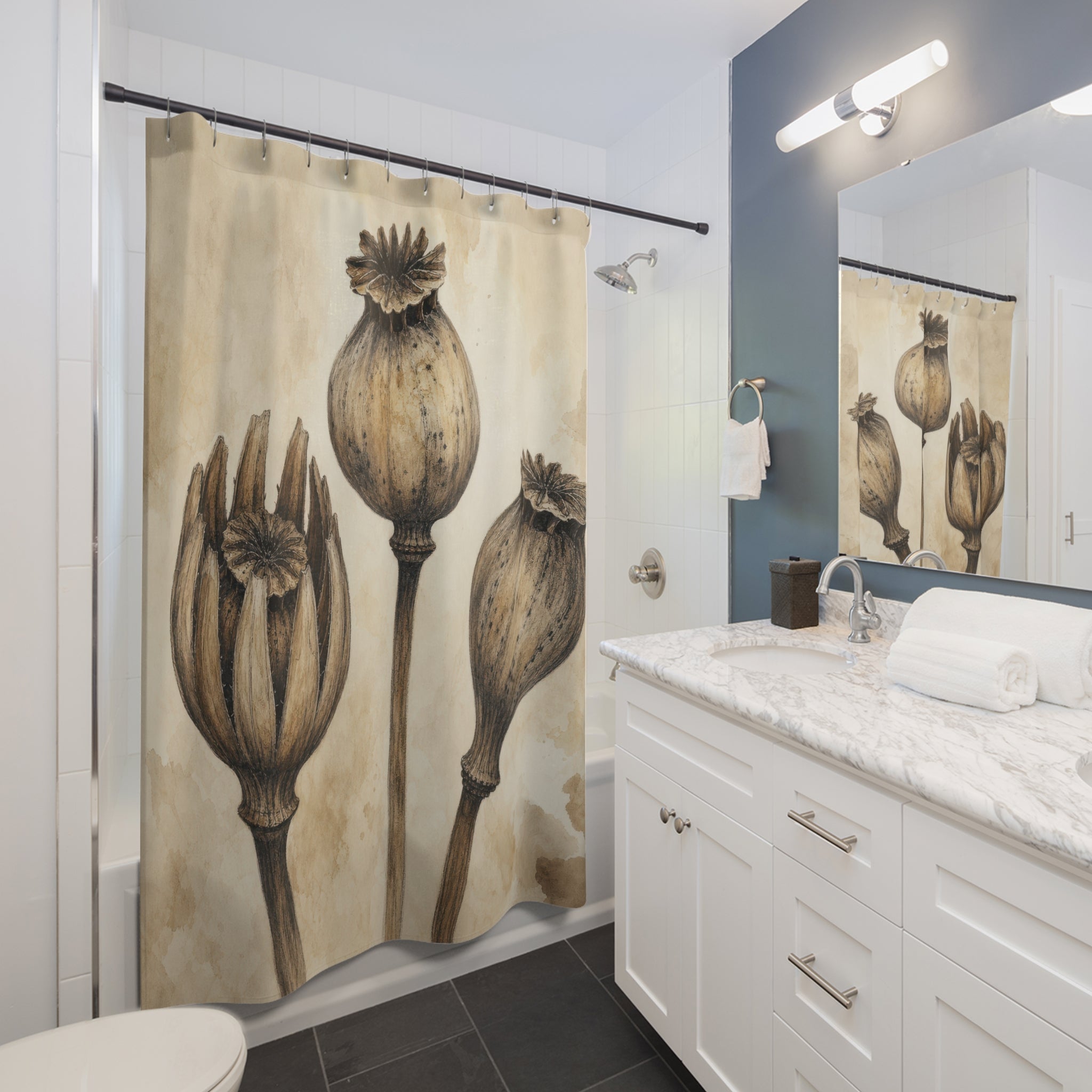 Neutral Seed Pod Botanical Shower Curtain