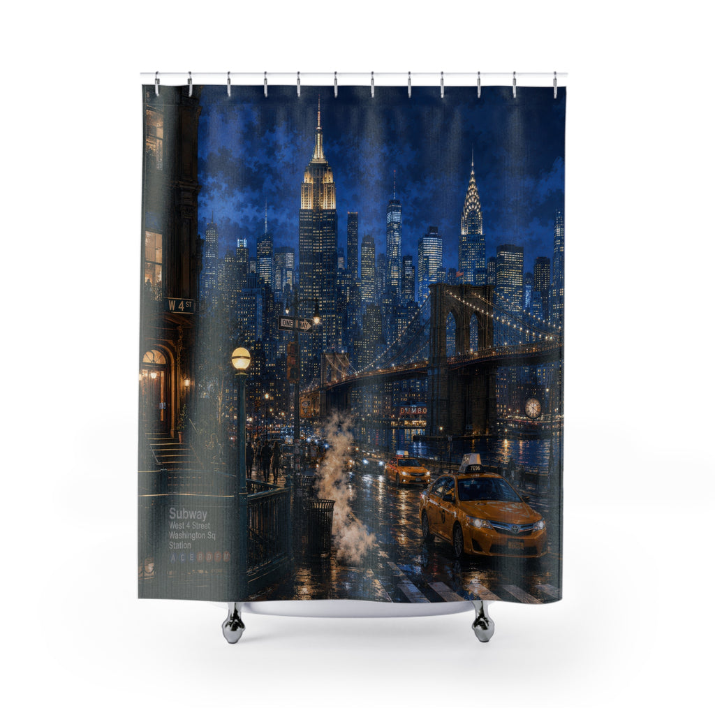 NYC City Skyline Shower Curtain: Navy Blue New York