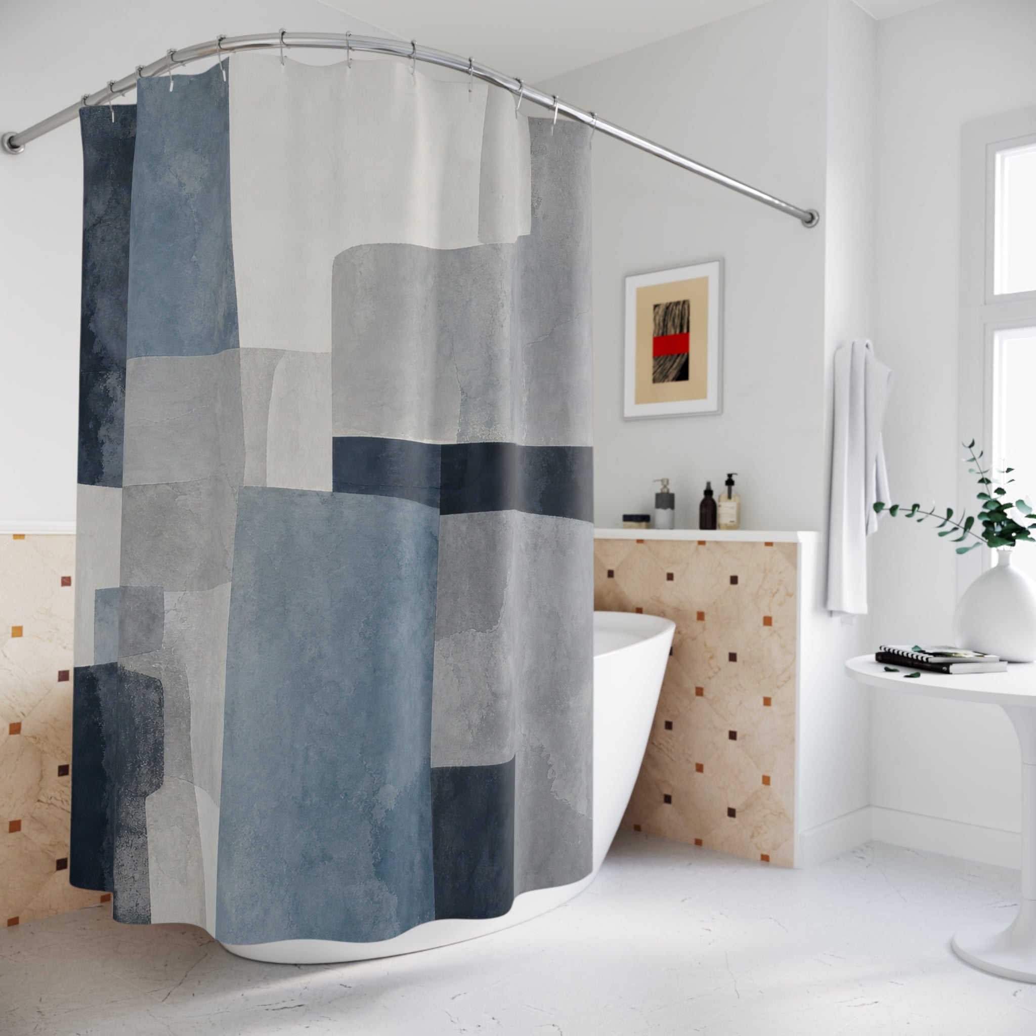 Blue Gray Geometric Shower Curtain