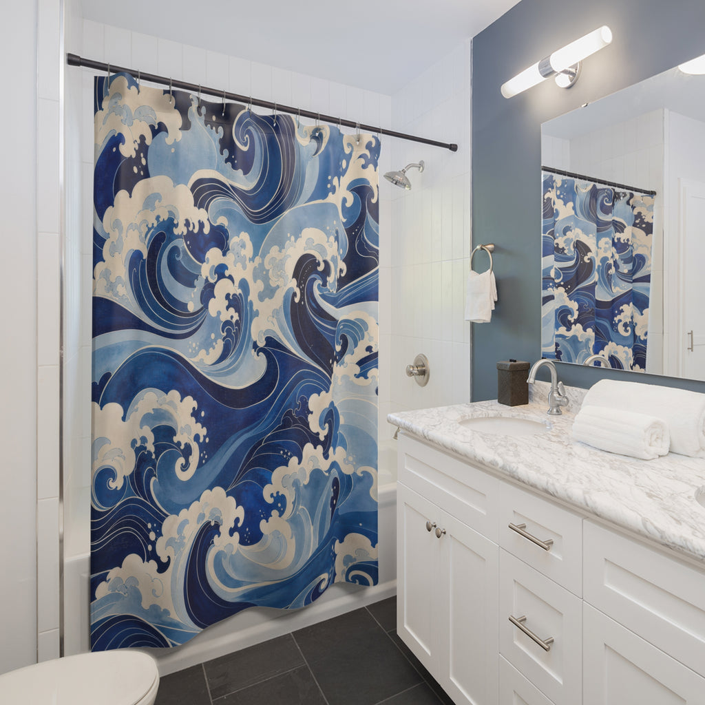 Indigo Wave Dark Blue Shower Curtain