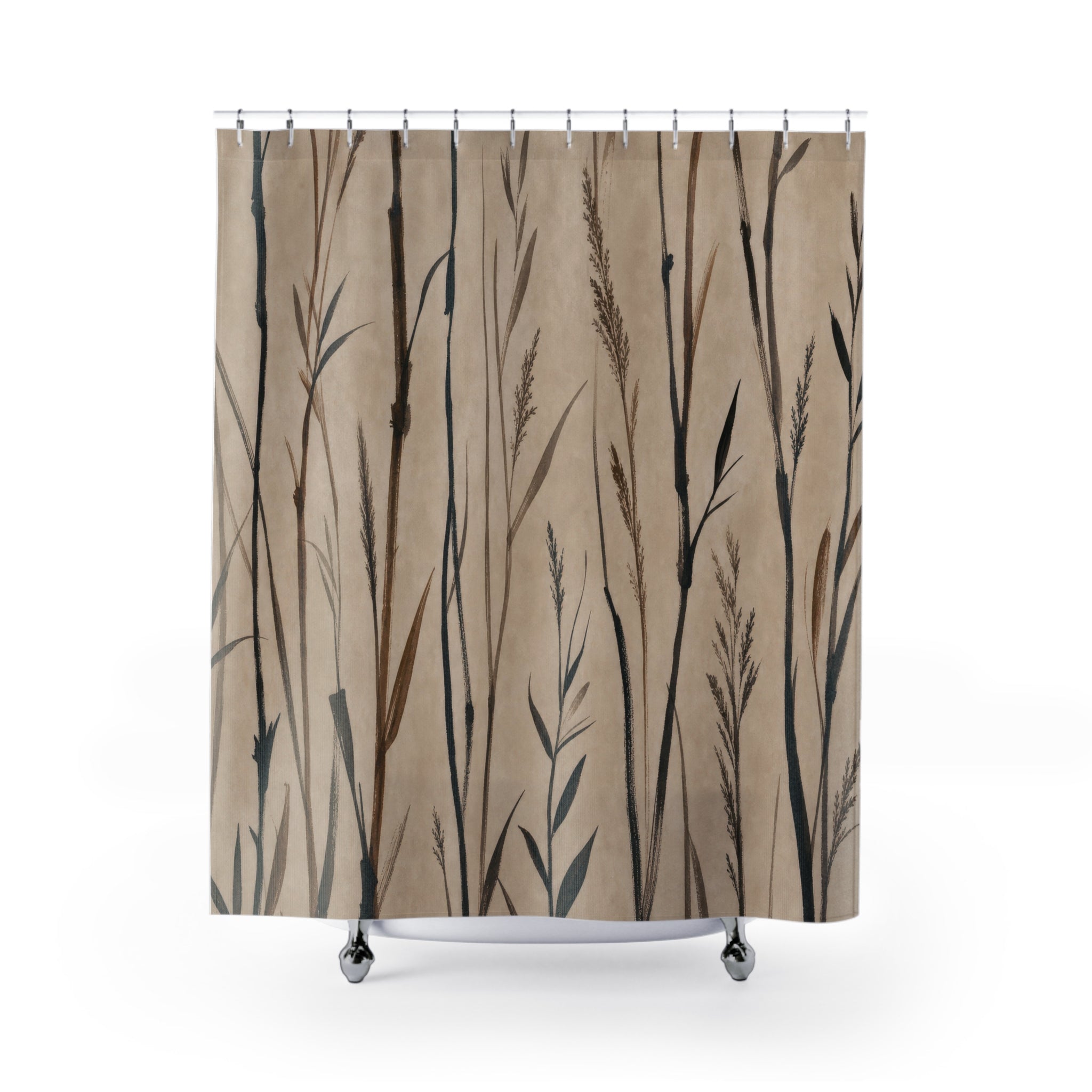 Black Brown Reed Line Shower Curtain