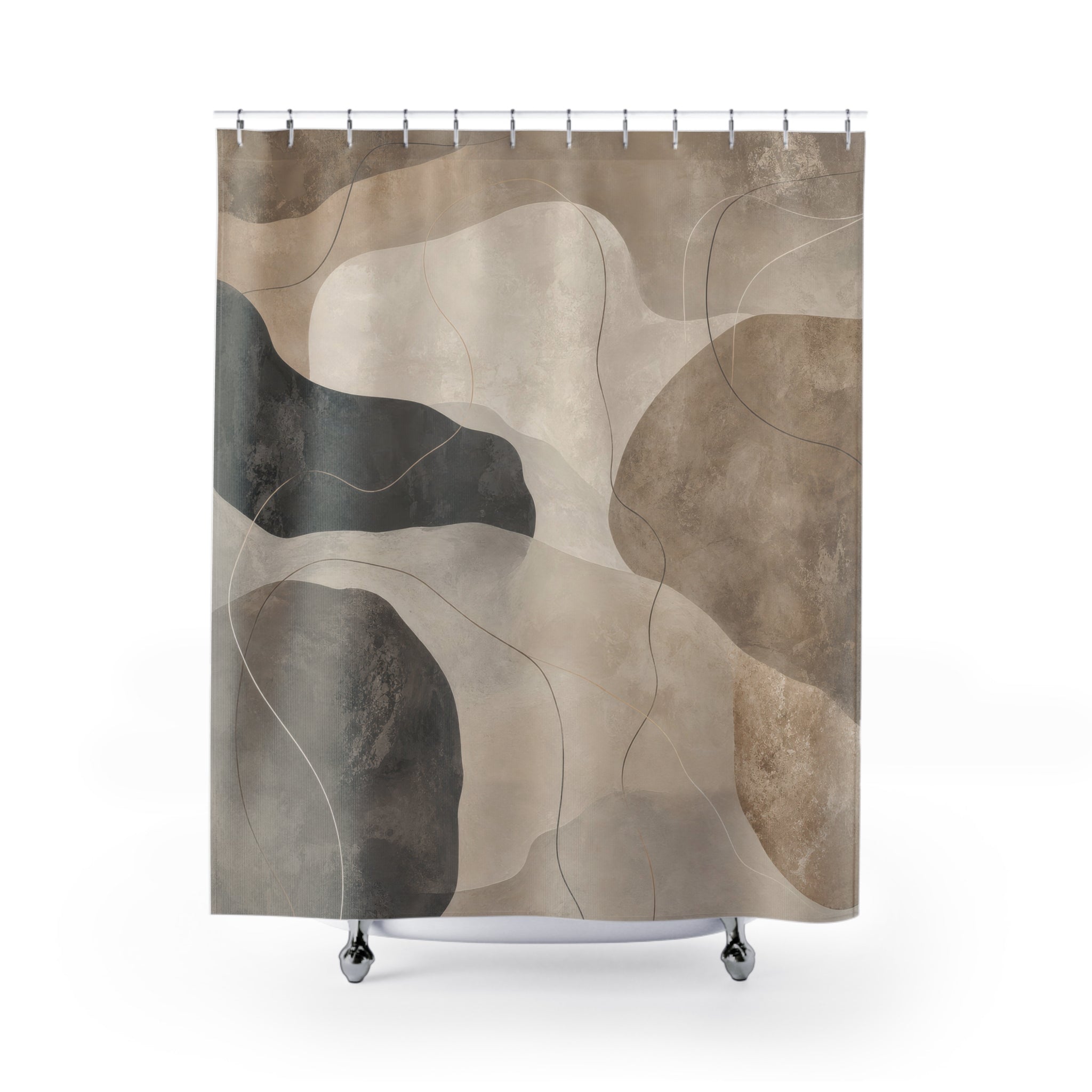 Grey and Beige Shower Curtain: Abstract Stone Watercolor
