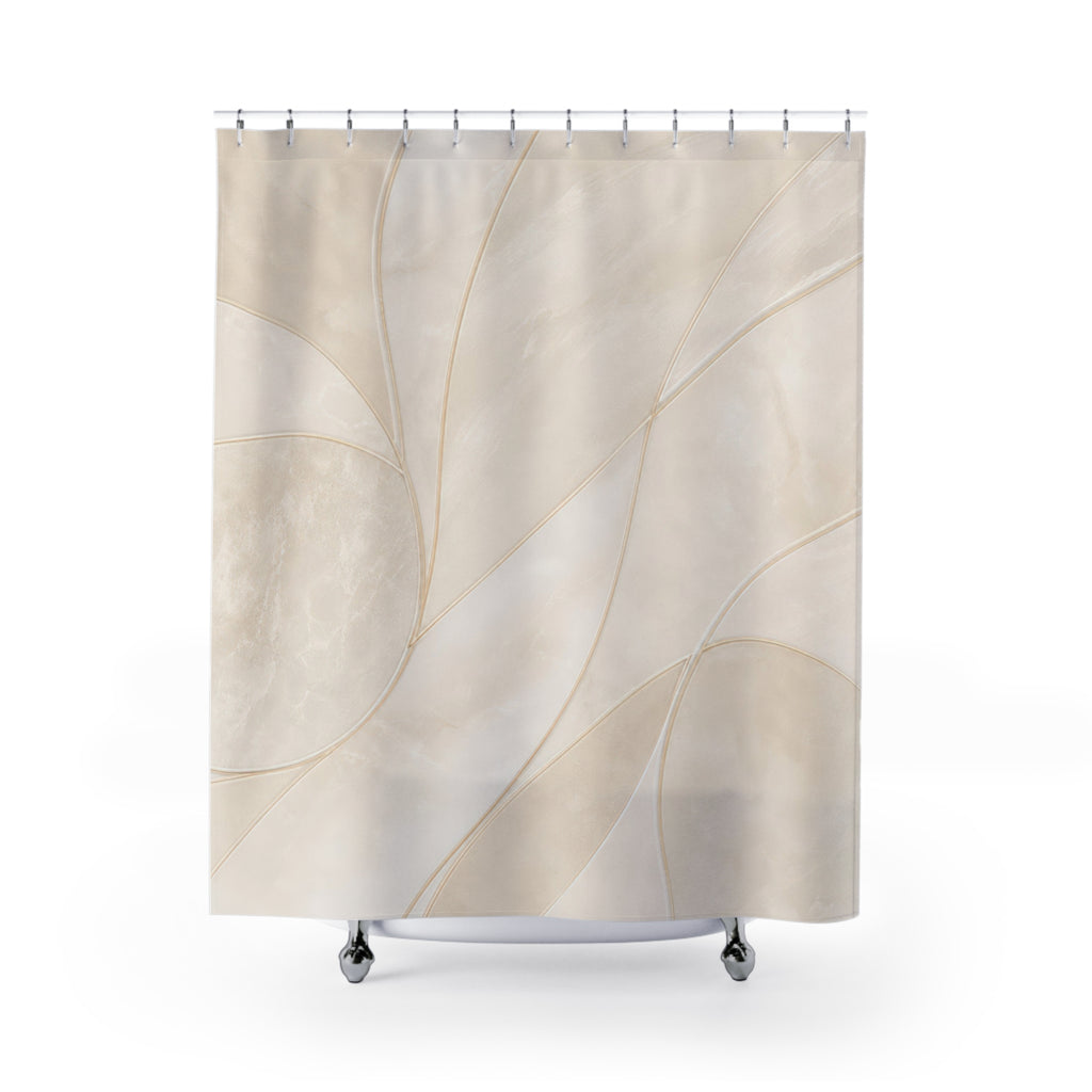 Leaf Shower Curtain, Cream Botanical Bath Decor, Beige Abstract Plant Pattern, Elegant Neutral Guest Bathroom Decor, Soft Modern Style
