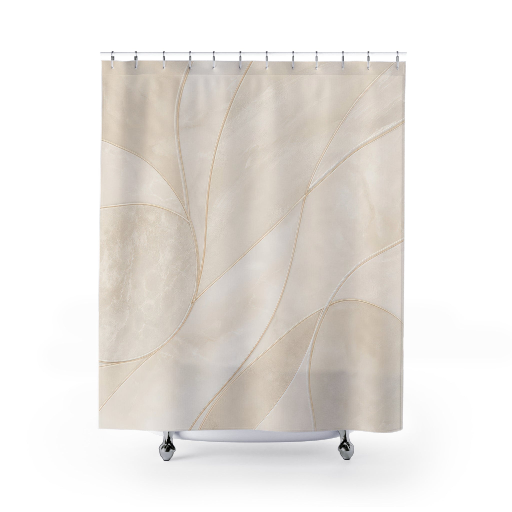 Leaf Shower Curtain, Cream Botanical Bath Decor, Beige Abstract Plant Pattern, Elegant Neutral Guest Bathroom Decor, Soft Modern Style