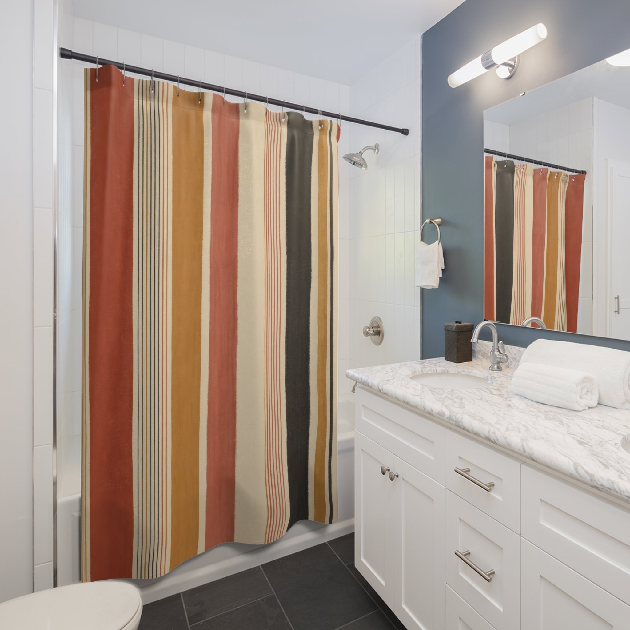 Rust Sage Beige Watercolor Stripe Shower Curtain