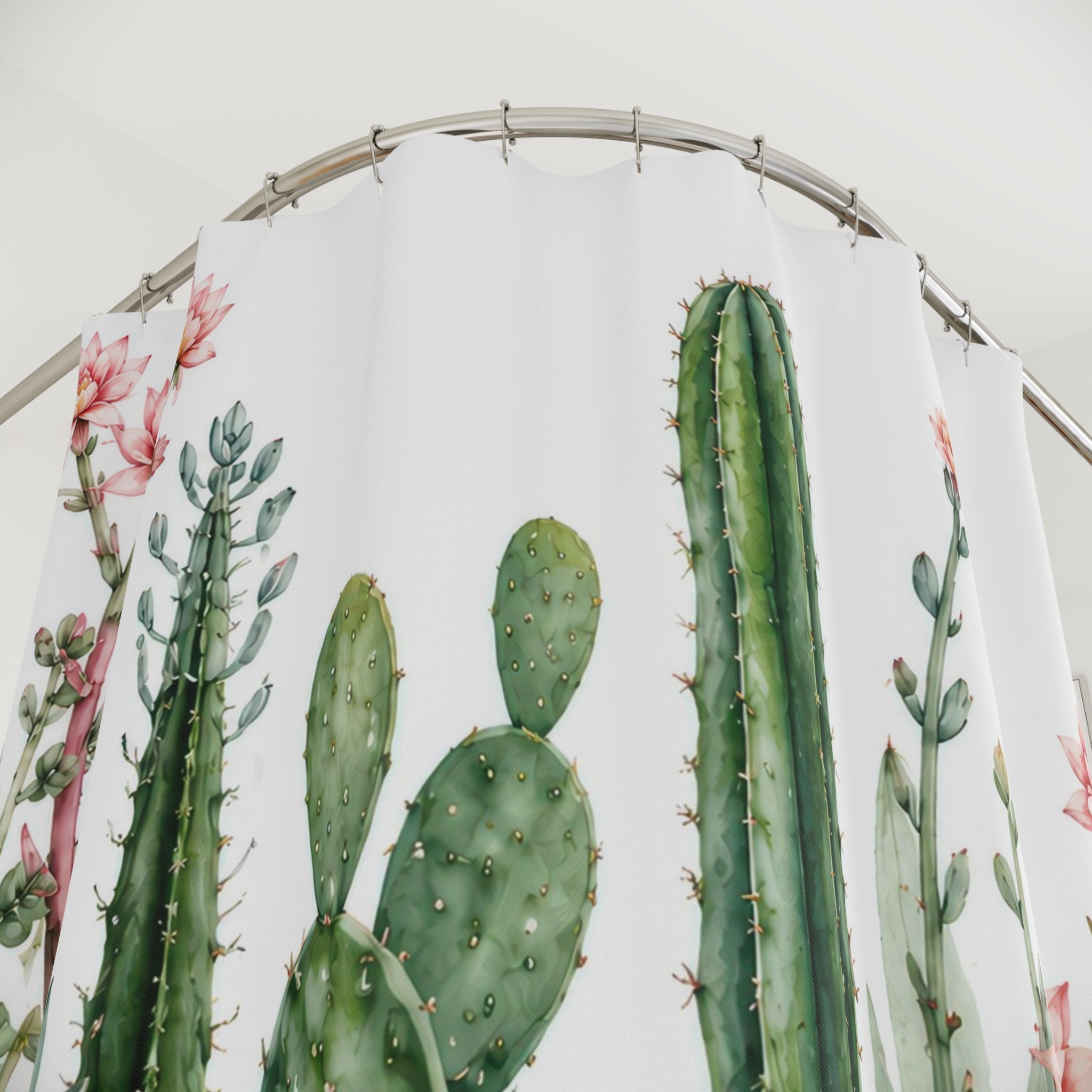 Succulent Shower Curtain: Sage Green Botanical Cactus
