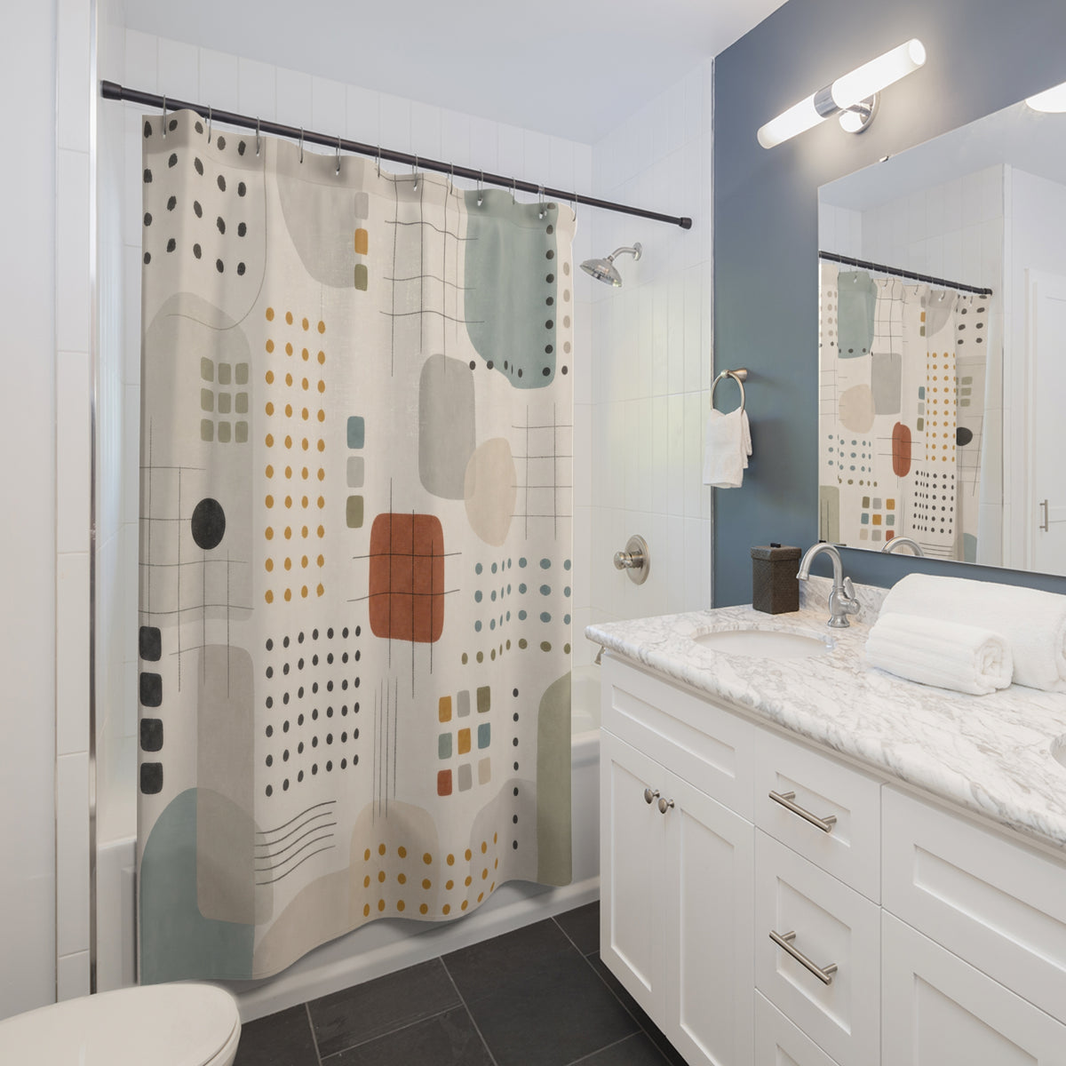 Soft Blue Geometric Shower Curtain