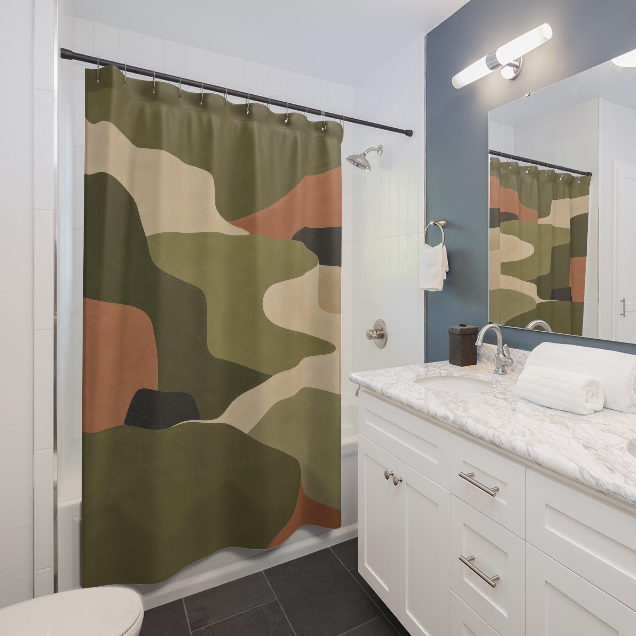 Olive Curved Terrace Color Block Shower Curtain