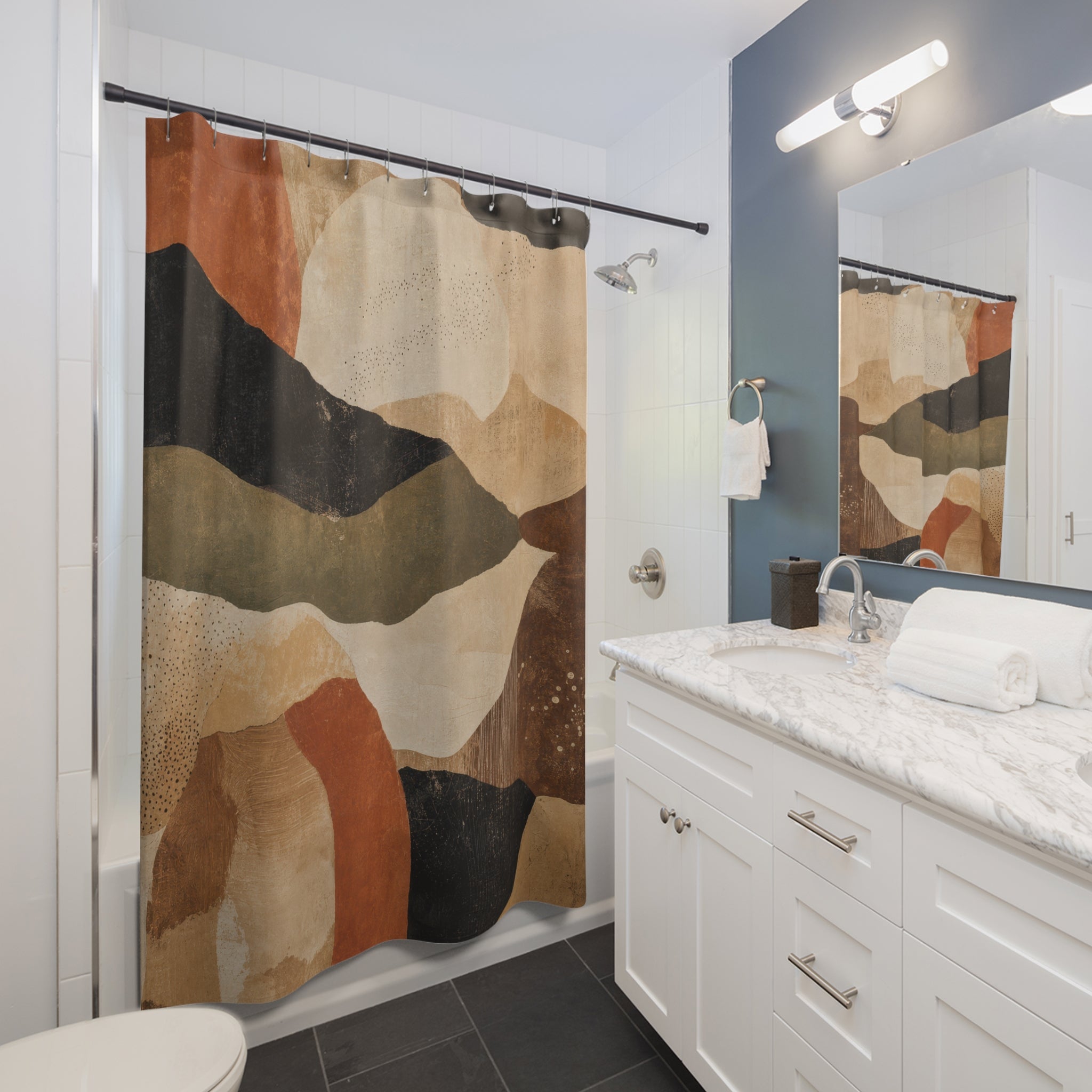 Earth Tone Rust Brown Layered Shower Curtain