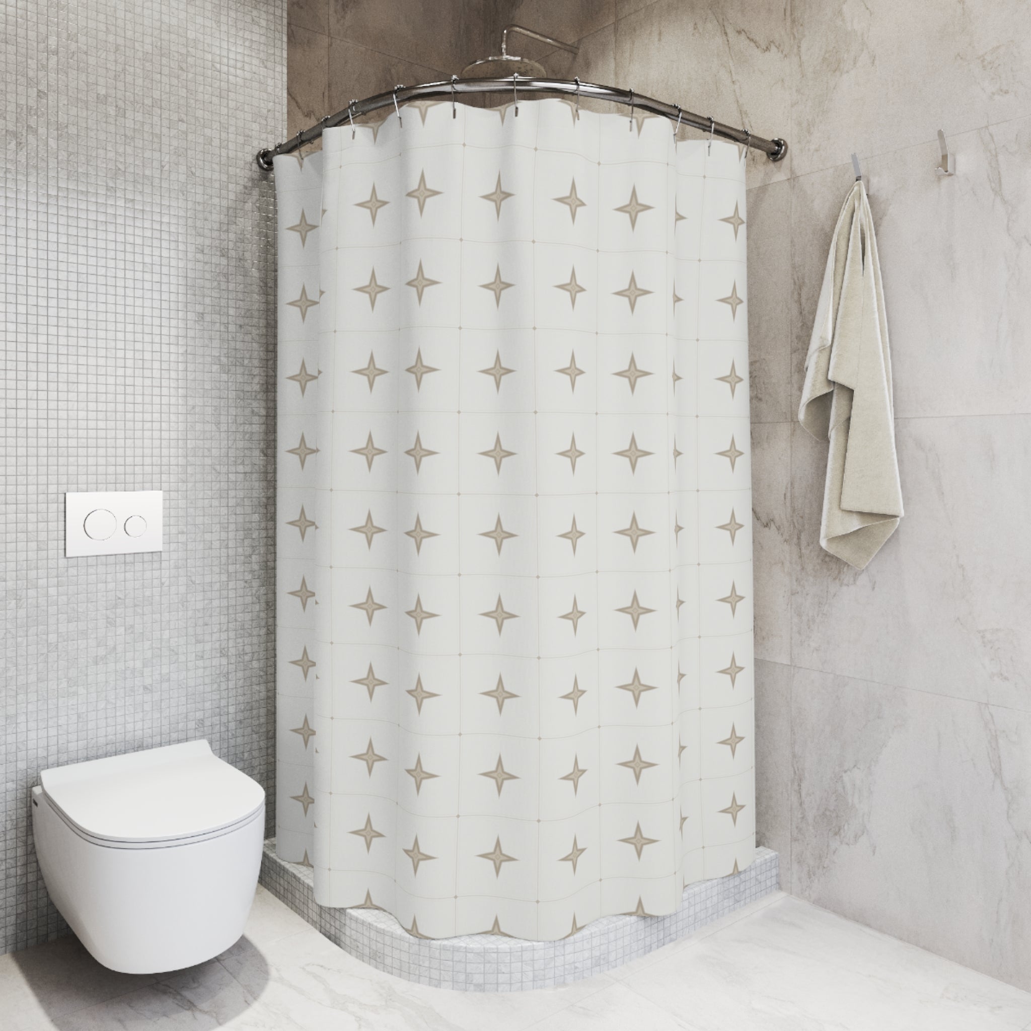 Moroccan Tile Shower Curtain – Warm Neutral