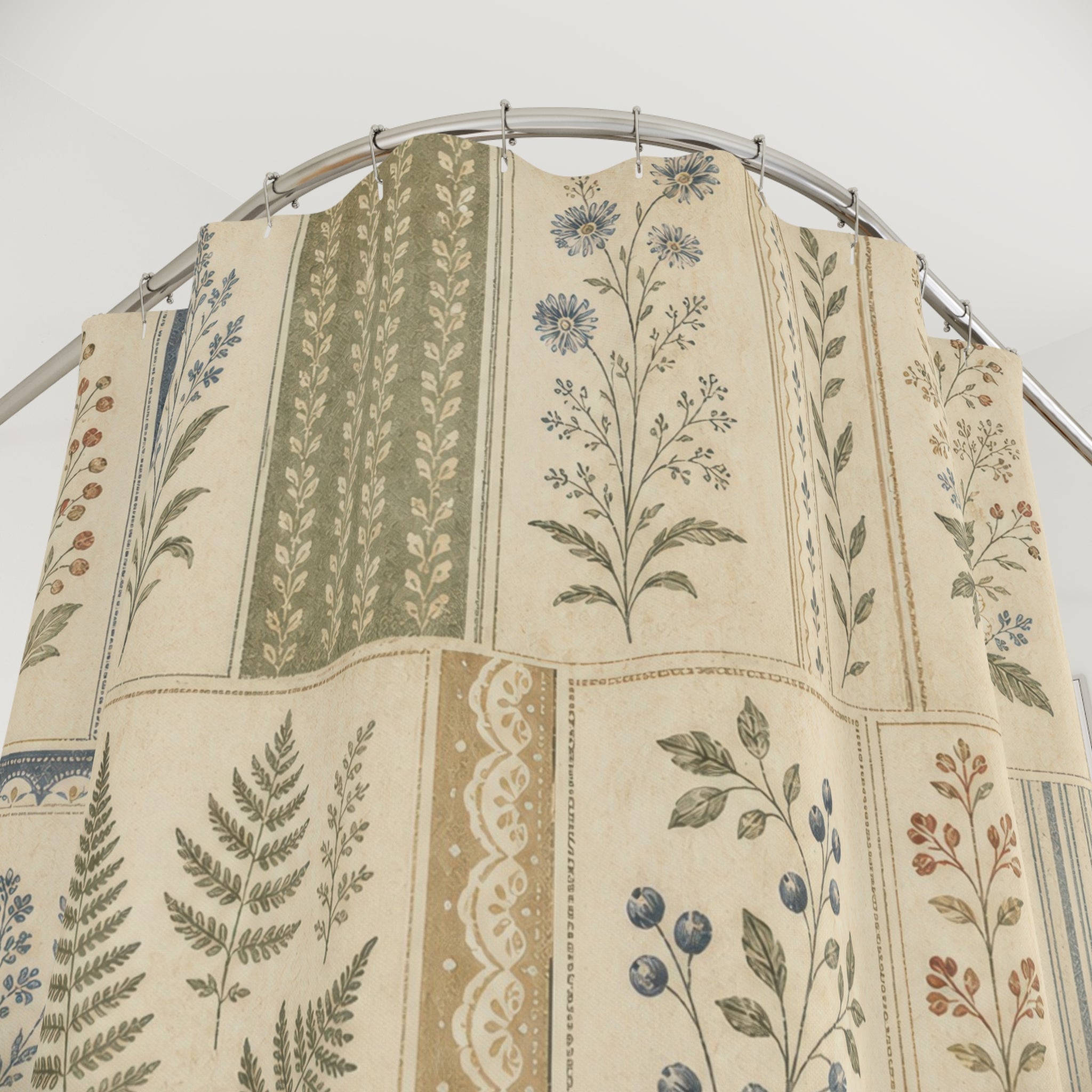 Botanical Patchwork Farmhouse Shower Curtain
