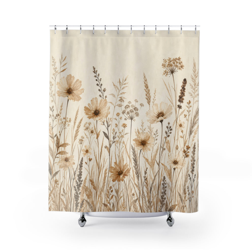 Beige Wildflower Meadow Shower Curtain