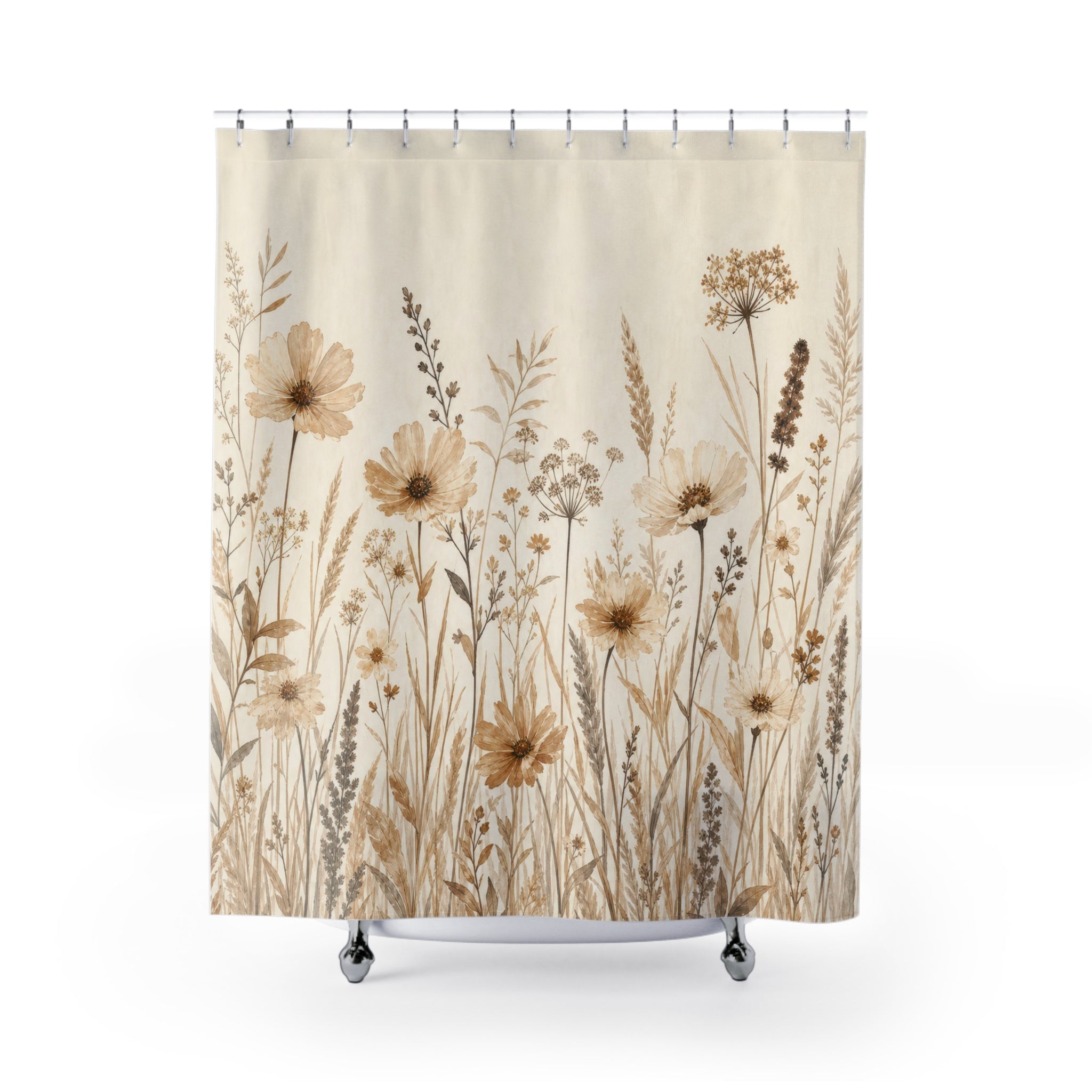Beige Wildflower Meadow Shower Curtain