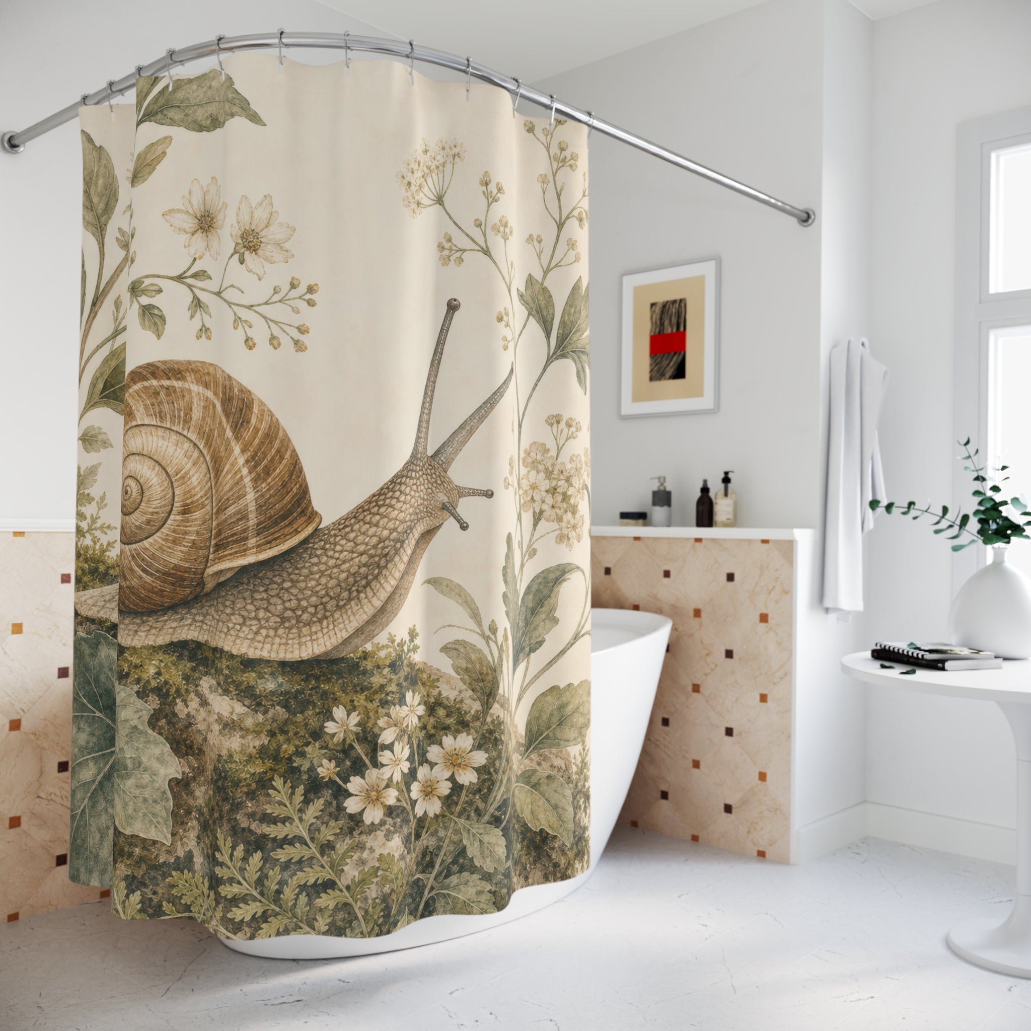 Woodland Botanical Snail Shower Curtain