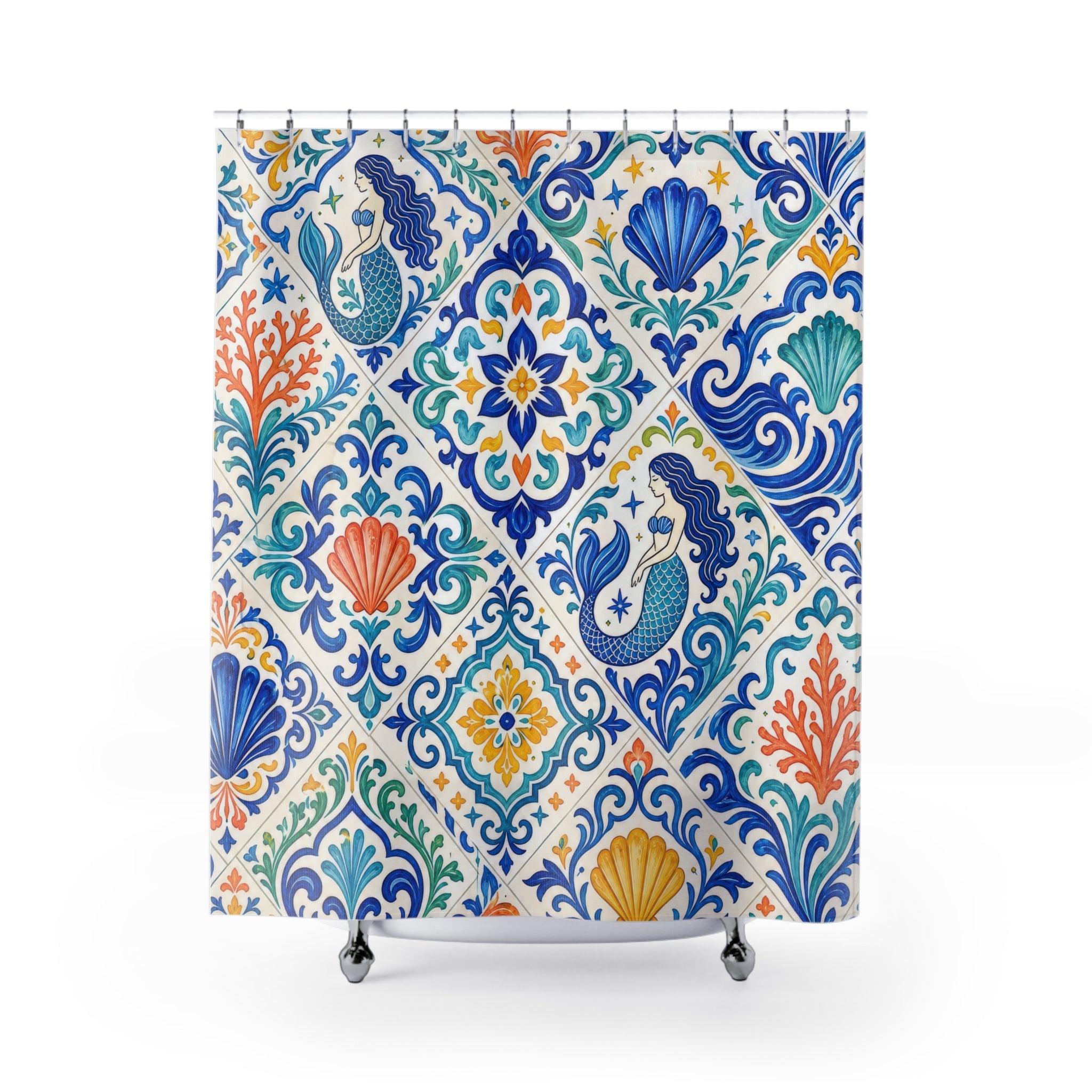 Blue Talavera Shell Tile Shower Curtain