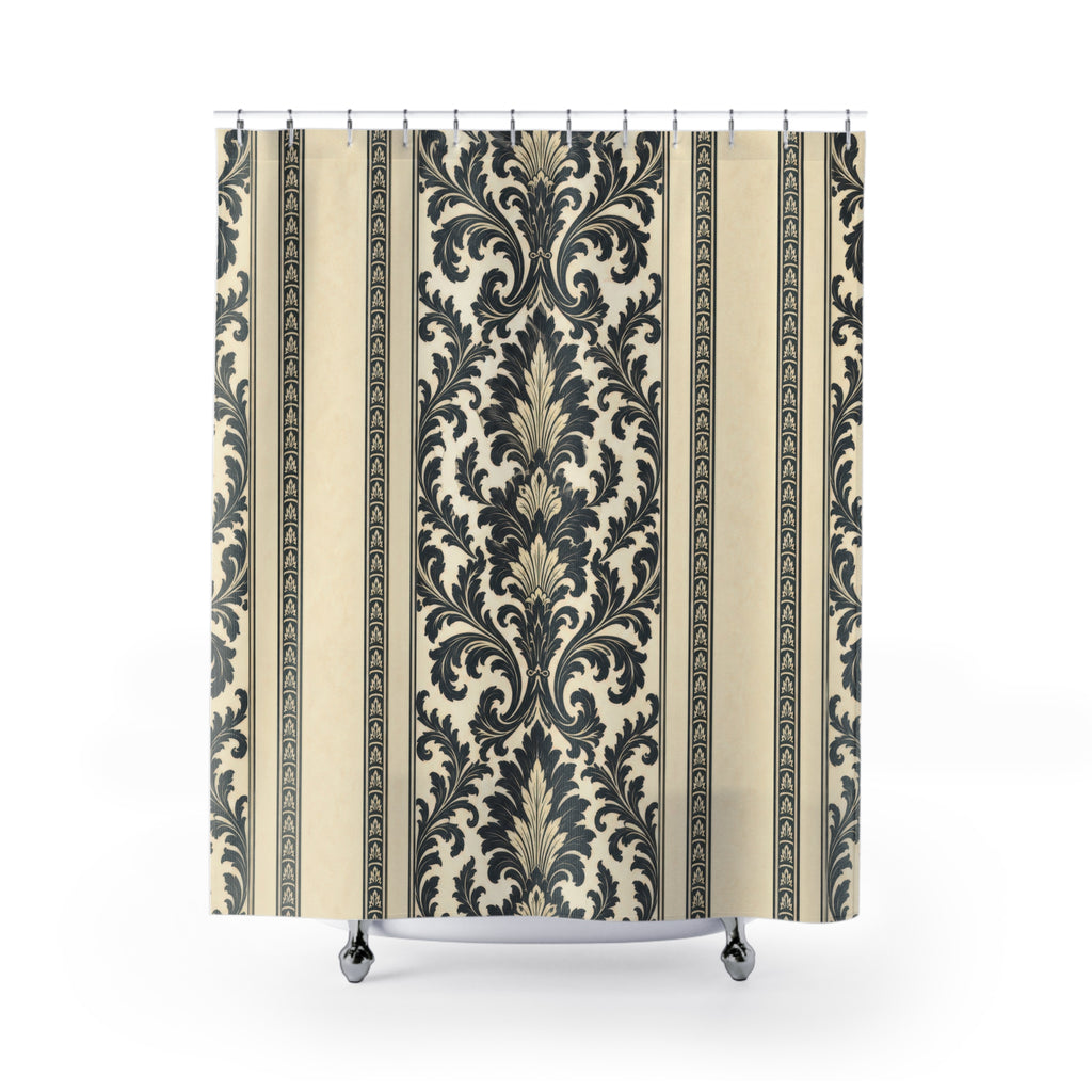 Charcoal Ivory Baroque Damask Shower Curtain