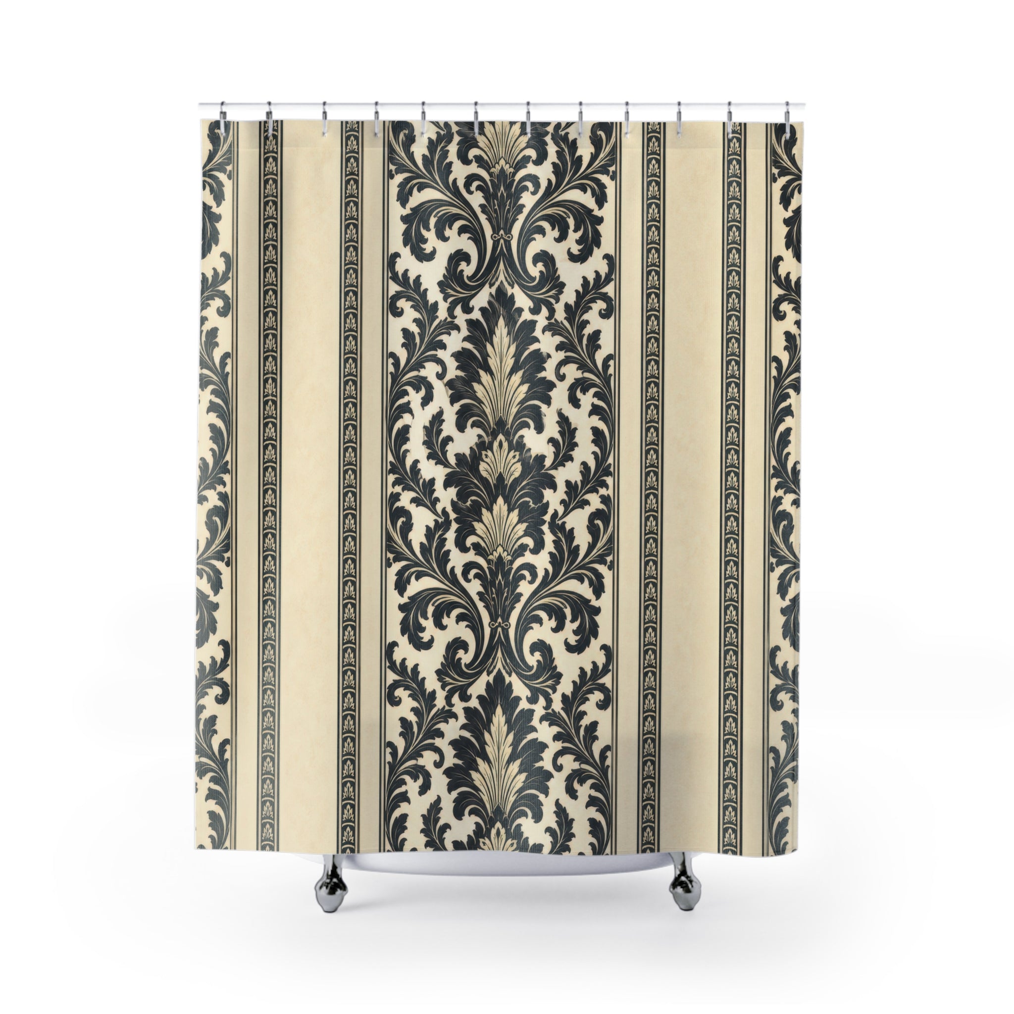 Charcoal Ivory Baroque Damask Shower Curtain